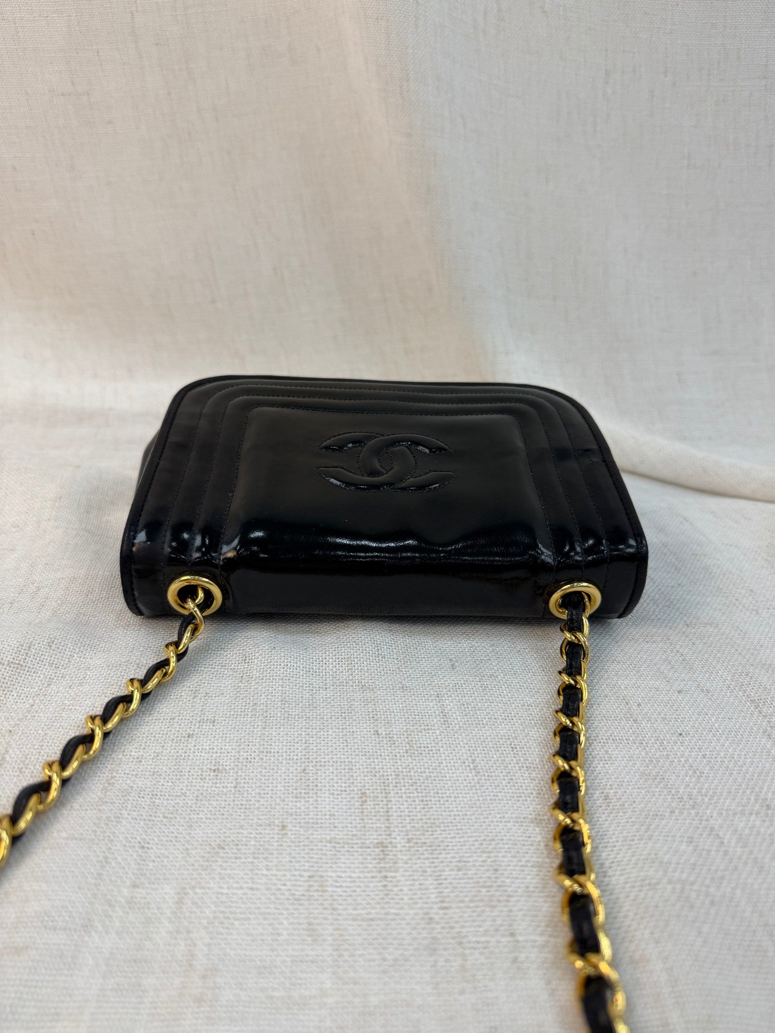 Chanel Black Patent Leather Single Flap Mini Crossbody Bag