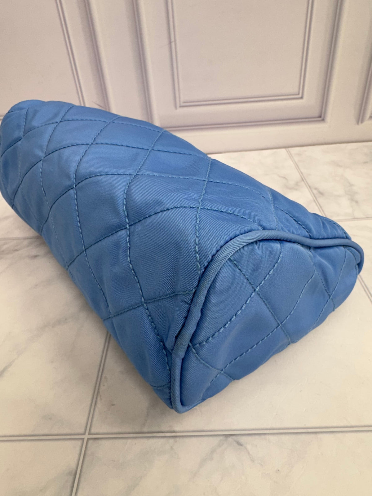 Prada Blue Quilted Nylon Cosmetic Pouch