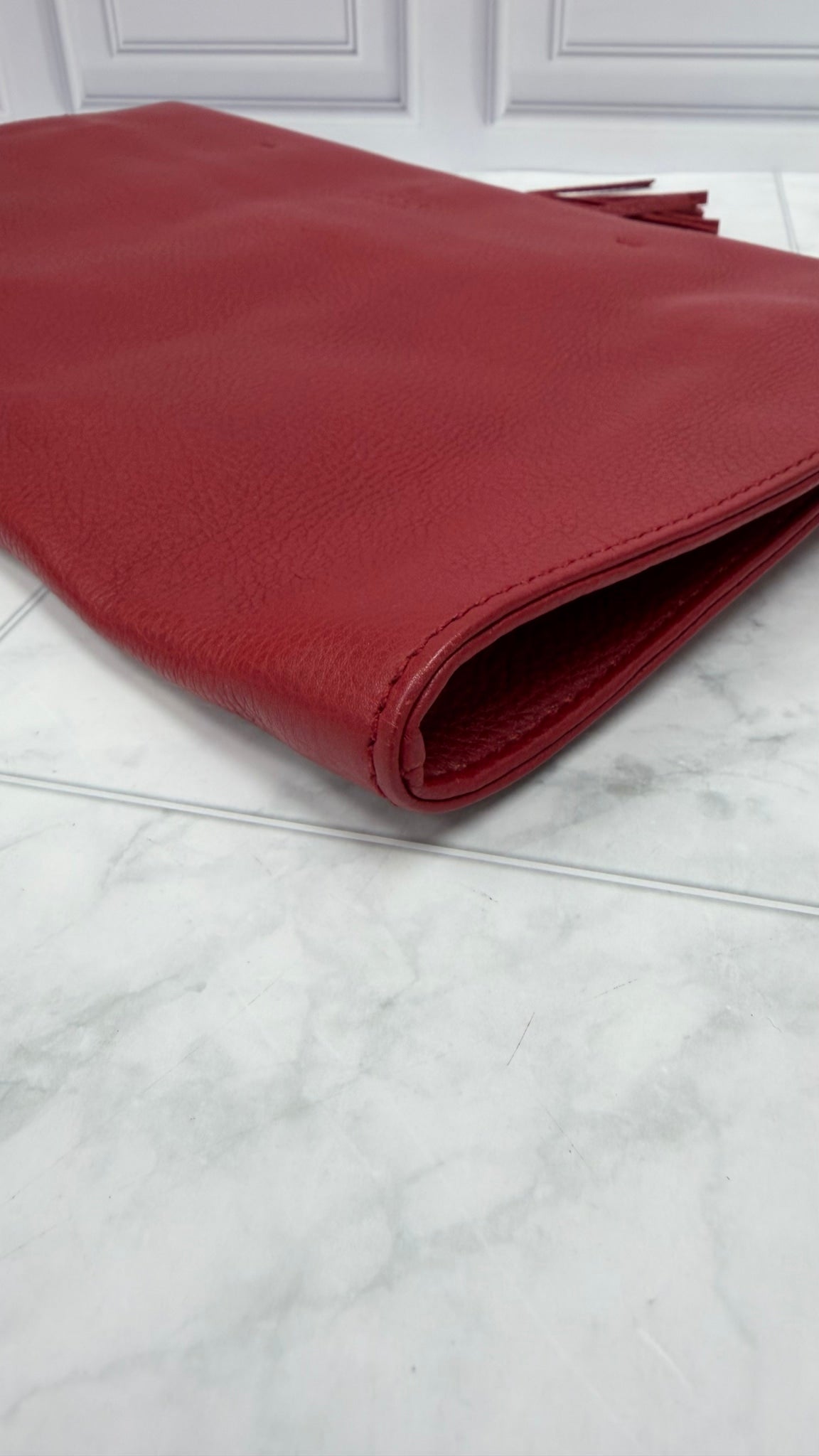 Gucci Red Leather Bamboo Tassel Clutch