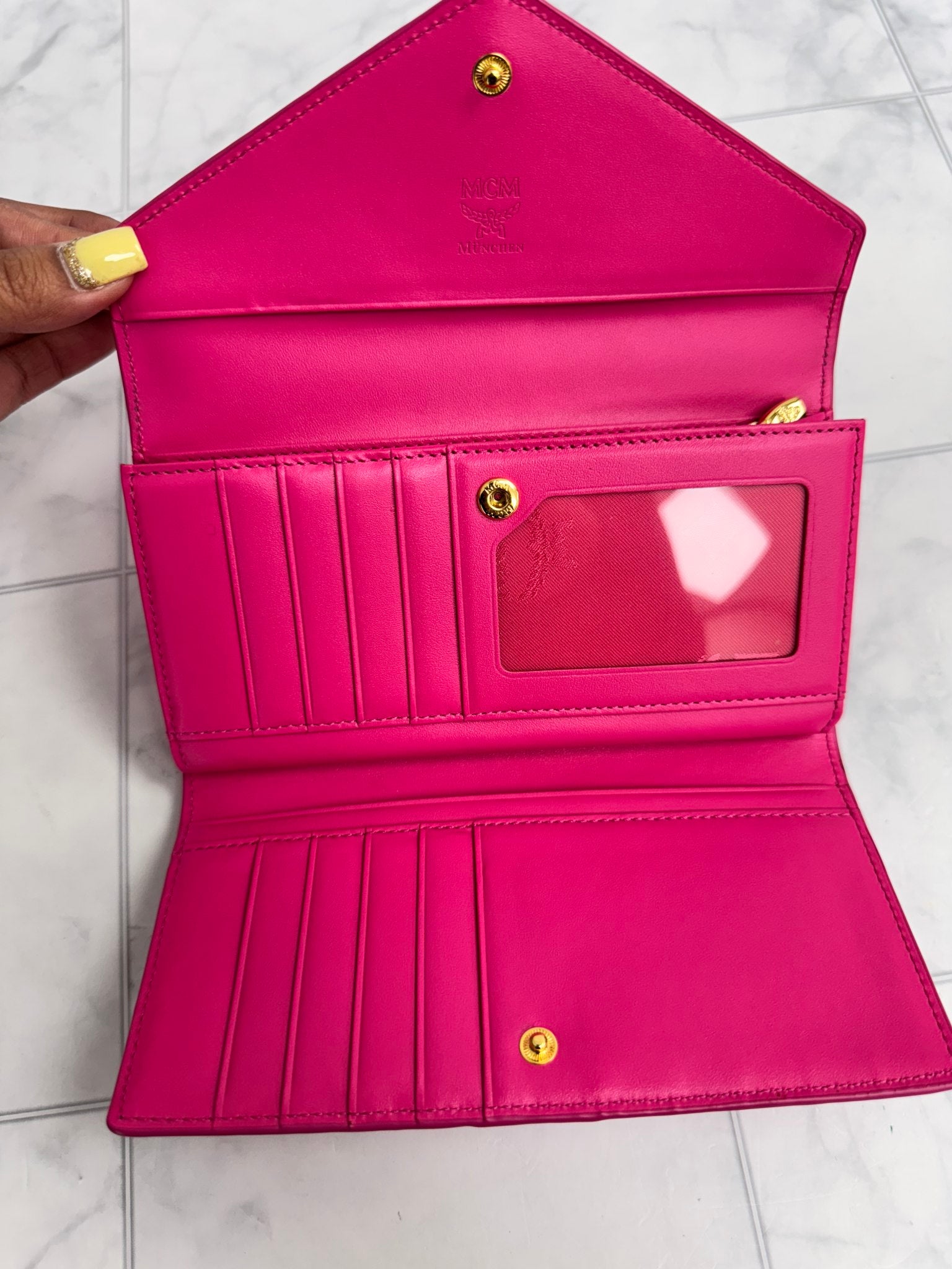 MCM Pink Grained Leather Envelope Long Wallet