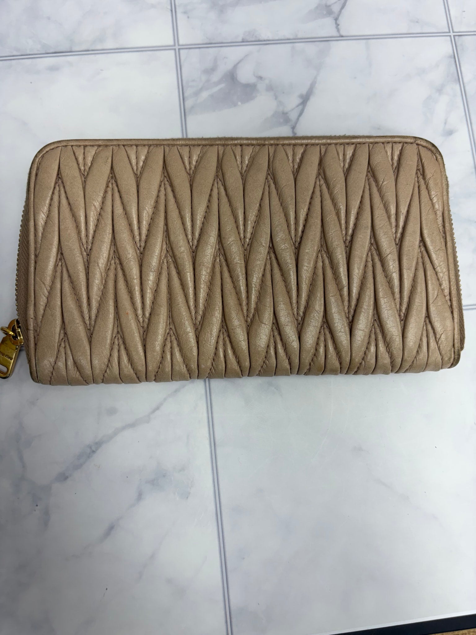 Miu Miu Beige Matelasse Zippy Wallet