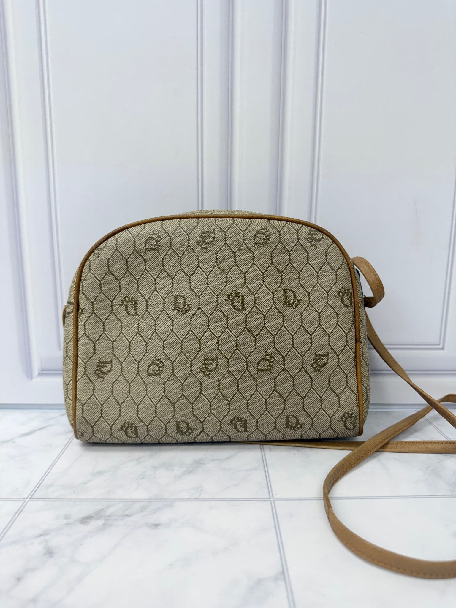 Christian Dior Beige Canvas Honeycomb Shoulder Bag