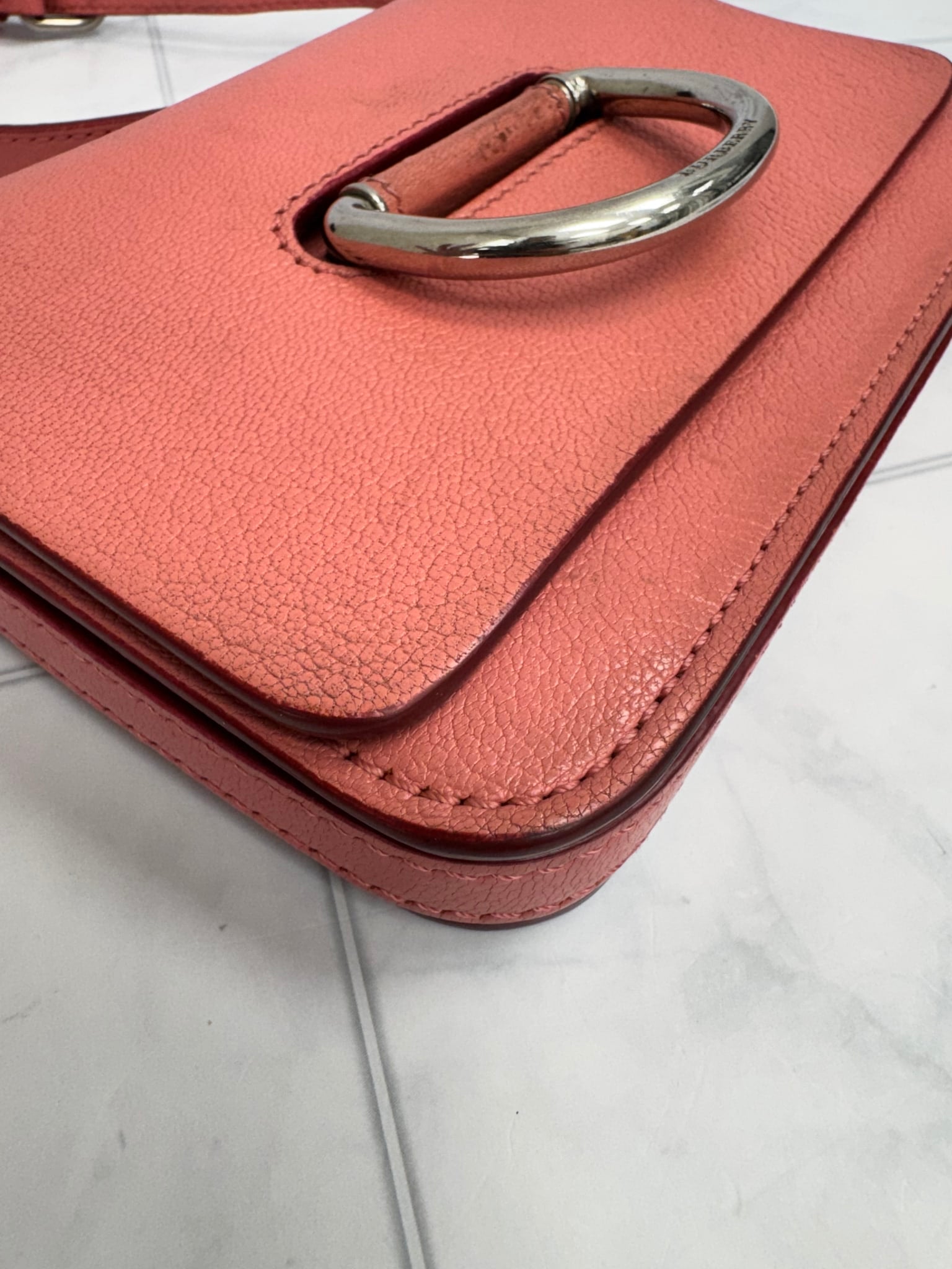 Burberry Pink Grained Leather D-Ring Shoulder bag