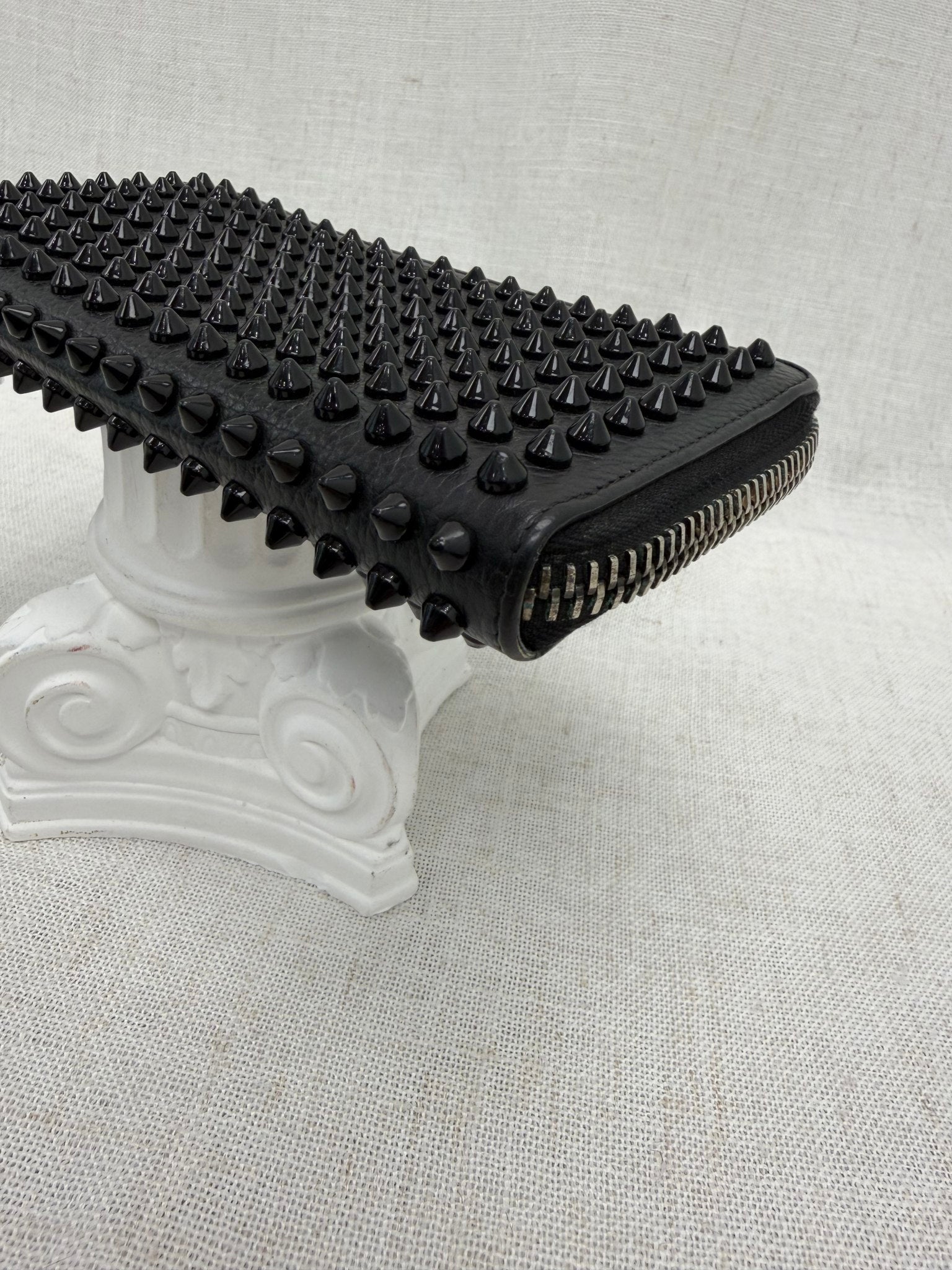 Christian Louboutin Black Leather Spiked Zippy Wallet