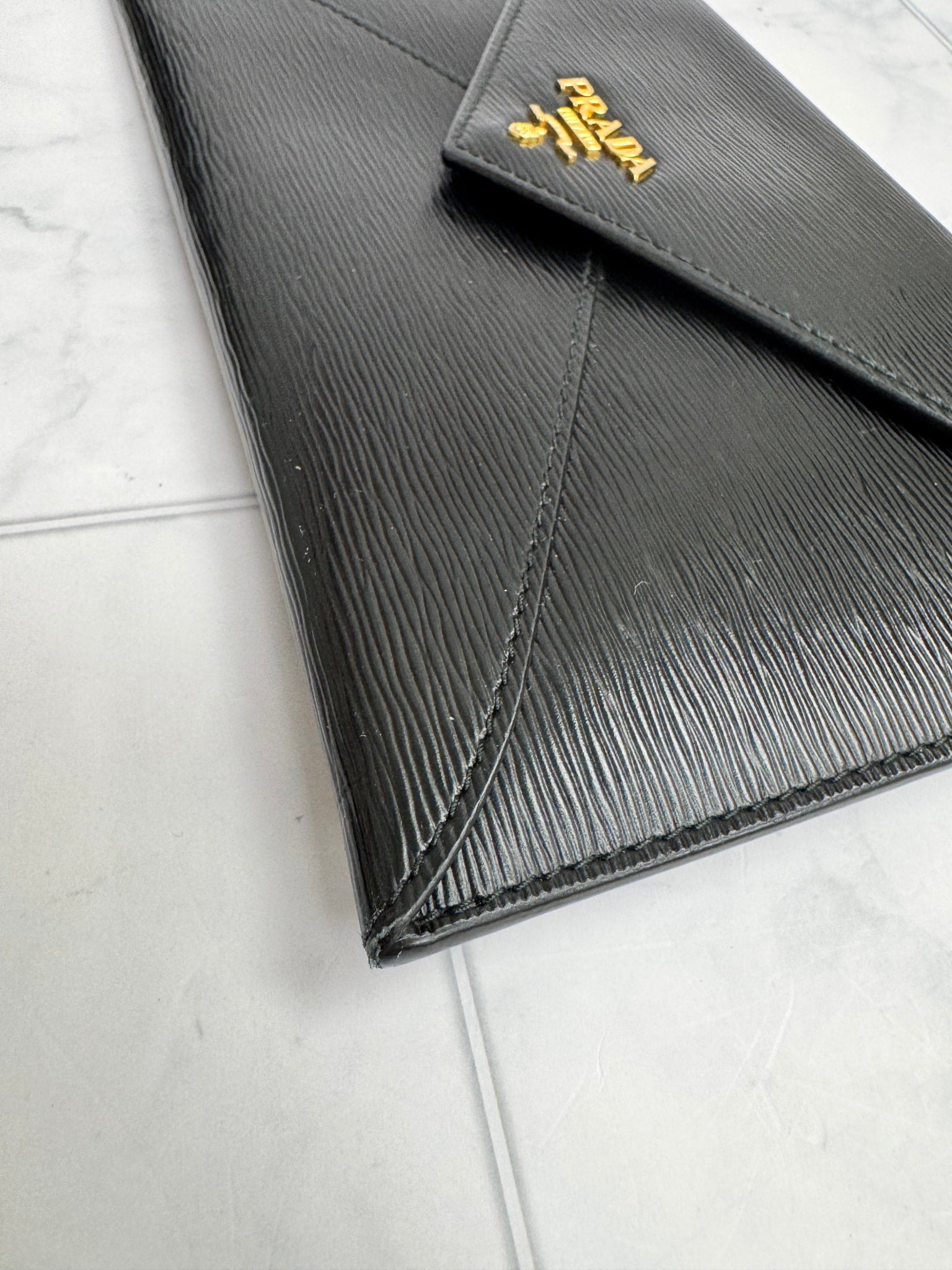 Prada Black Saffiano Leather Envelope Wallet