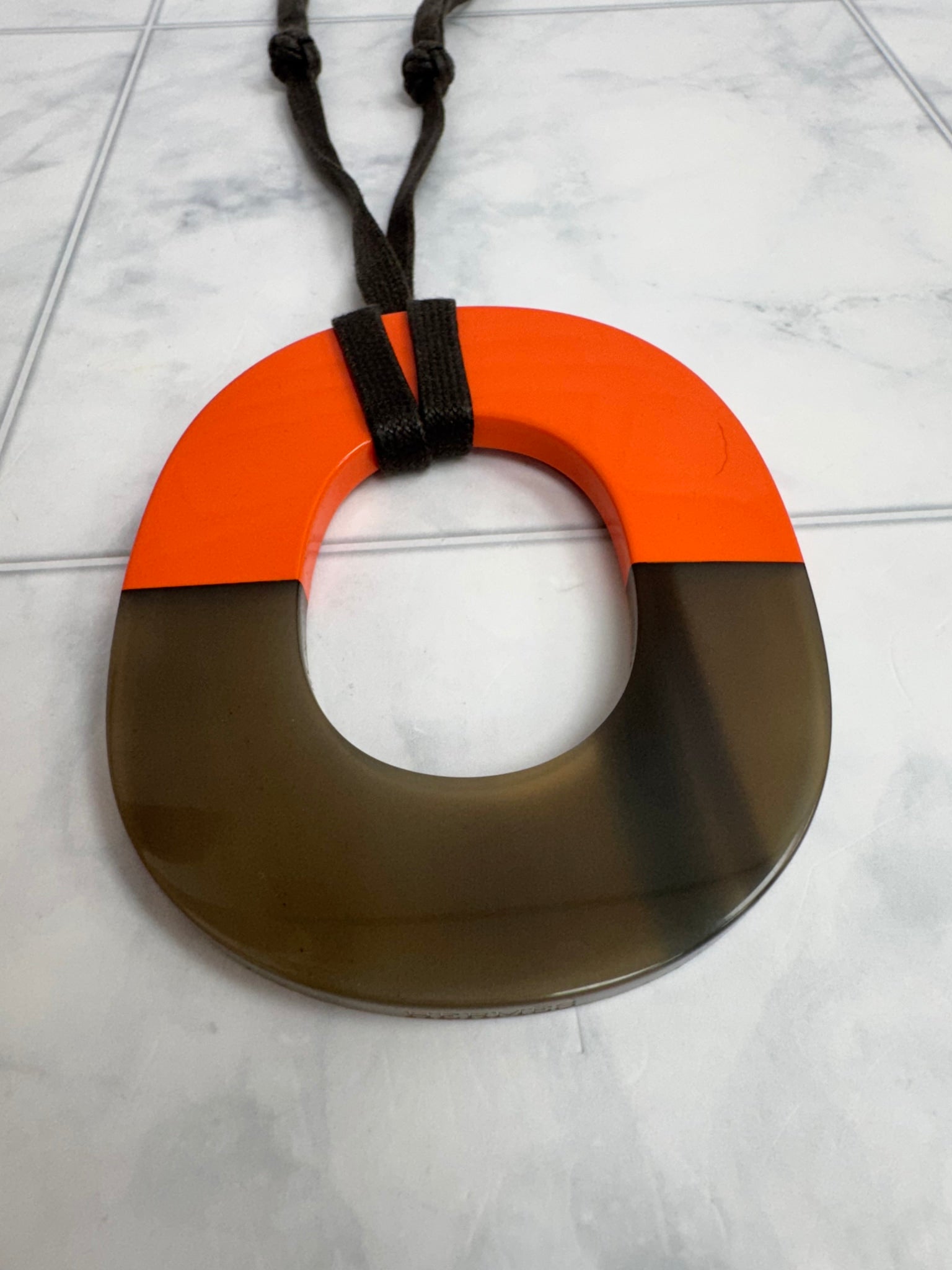 Hermes Orange And Brown Buffalo Horn And Lacquer Isthme Pendant Necklace