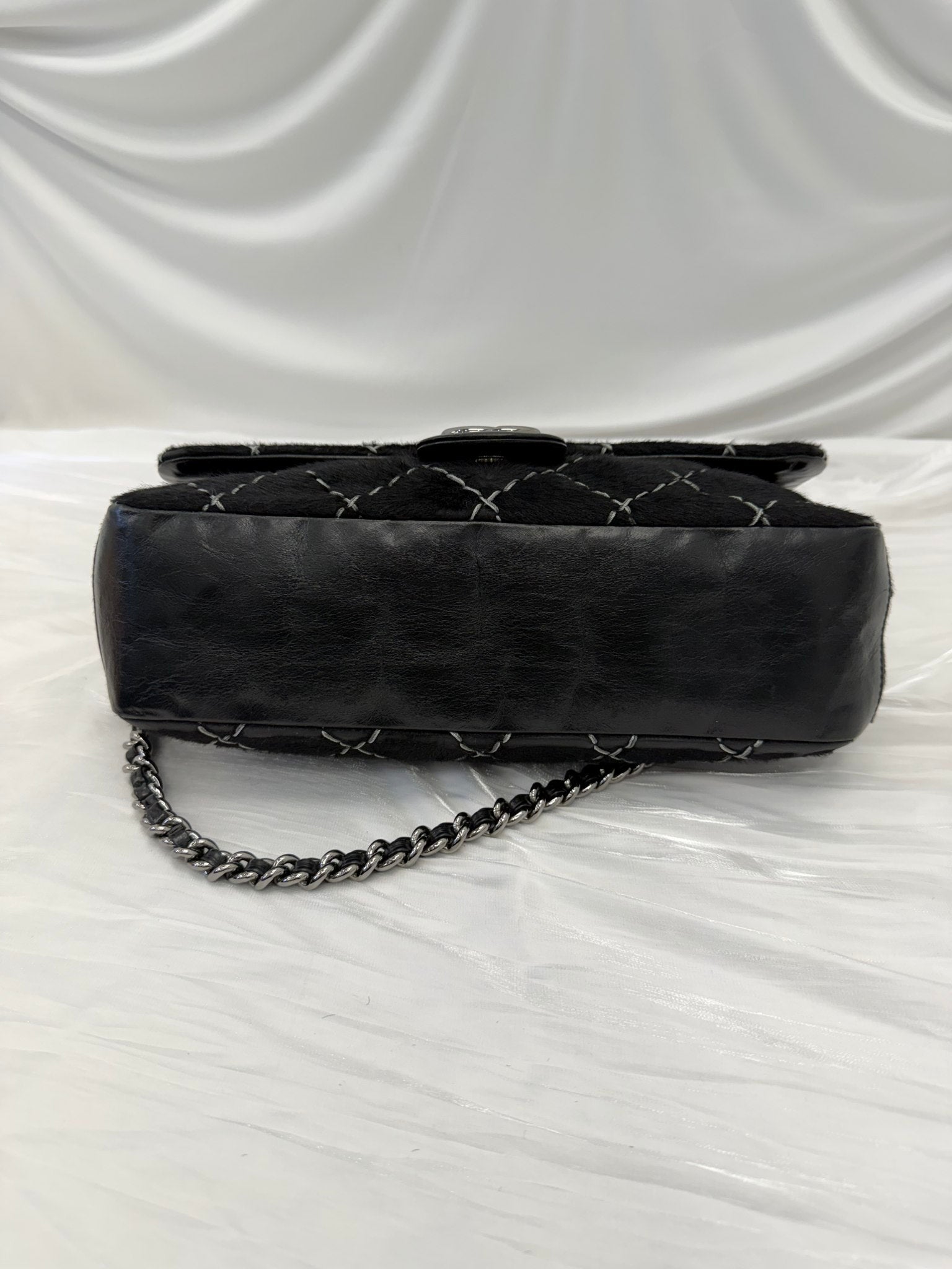 Chanel Black Ponyhair & Leather Stitched Medium Single Flap Bag