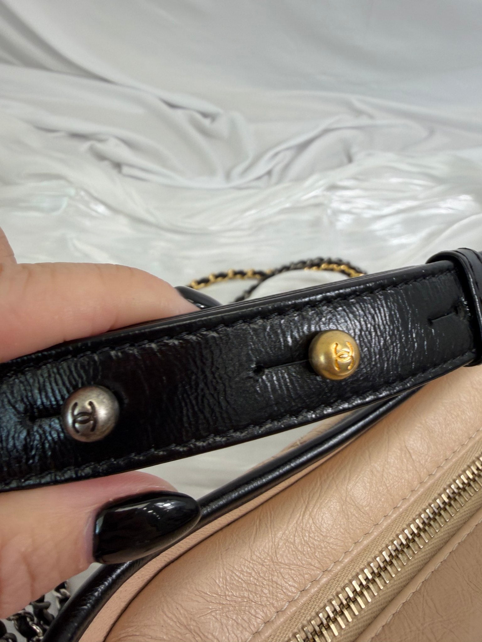 Chanel Beige Quilted x Black Calfskin Gabrielle Small Crossbody Bag