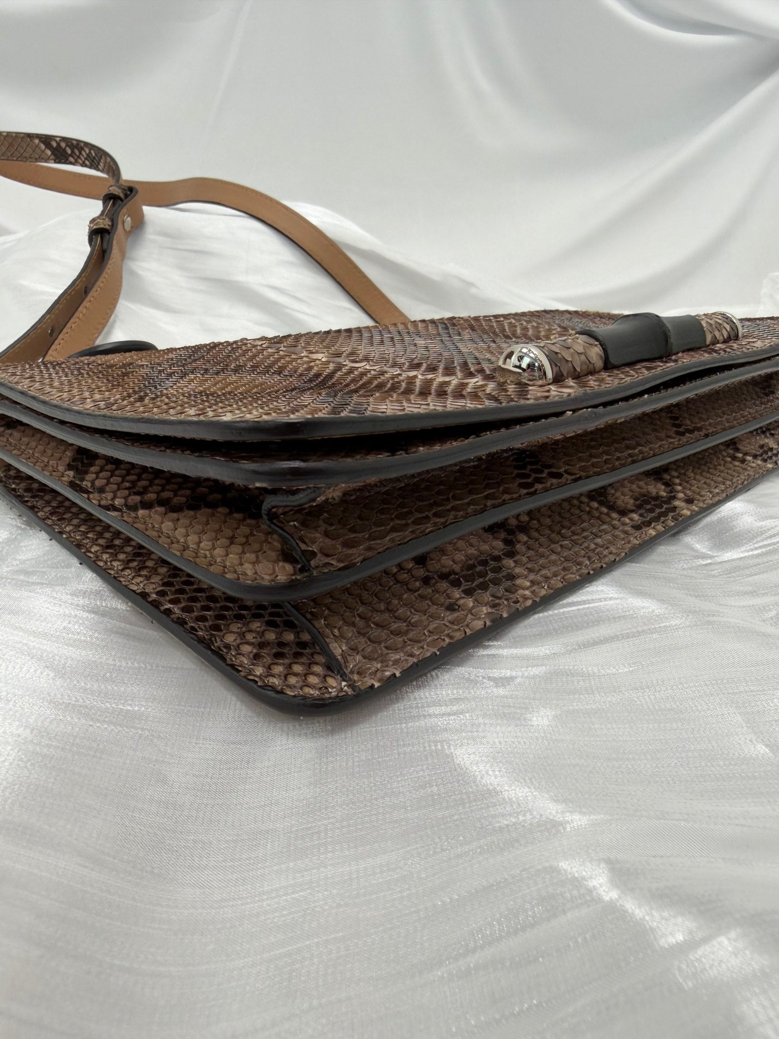 Gucci Brown Python Bamboo Shoulder Bag
