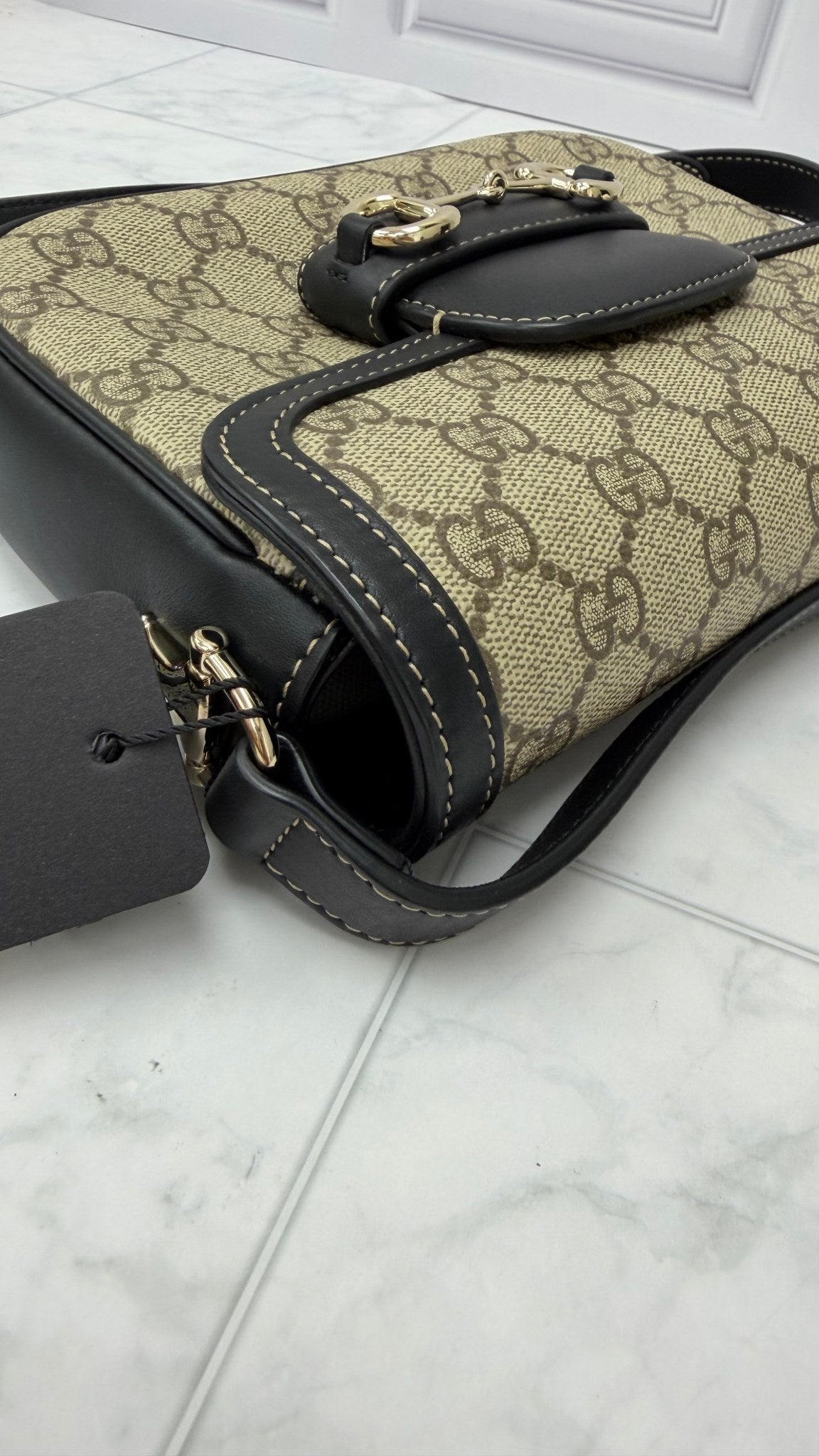 Gucci GG Supreme Canvas & Black Leather 1955 Horsebit Crossbody