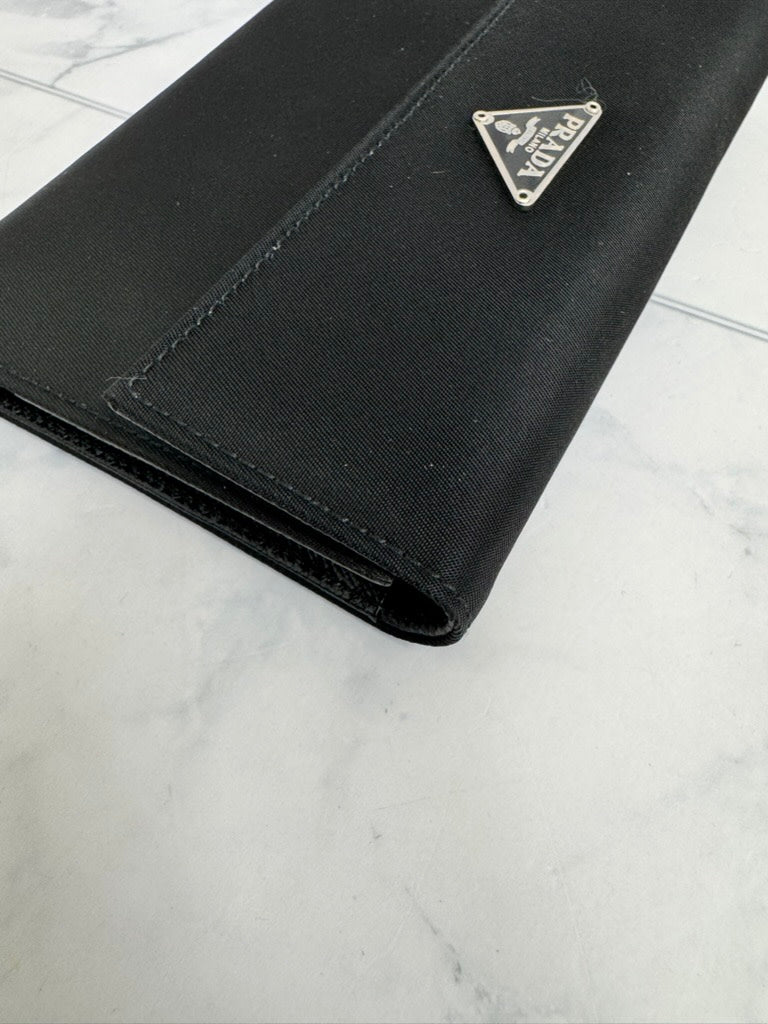 Prada Black Nylon Trifold Compact Wallet