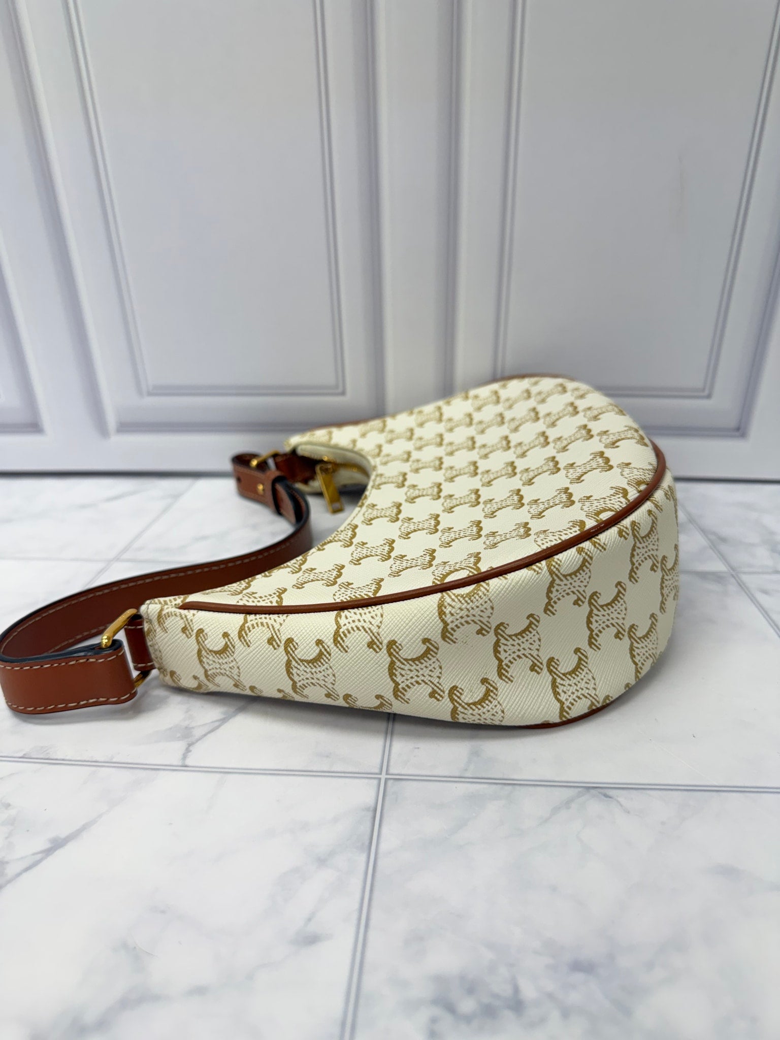 Celine White Canvas Ava Shoulder Bag
