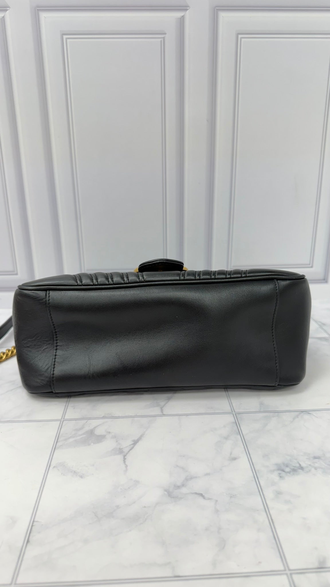 Gucci Black Leather GG Marmont Top Handle 2Way Bag