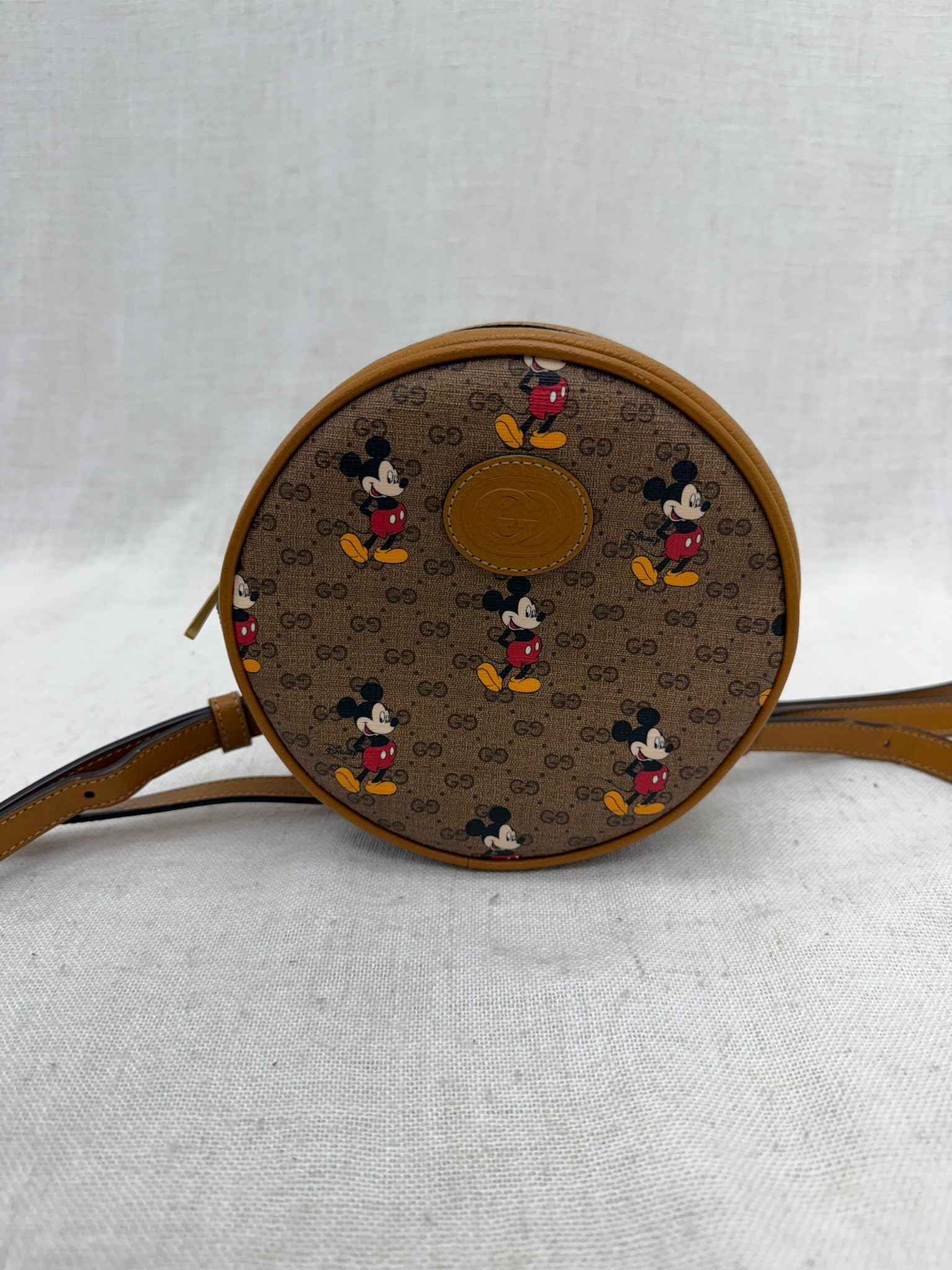 Gucci X Disney Brown Coated Canvas Mickey Mouse Round Backpack