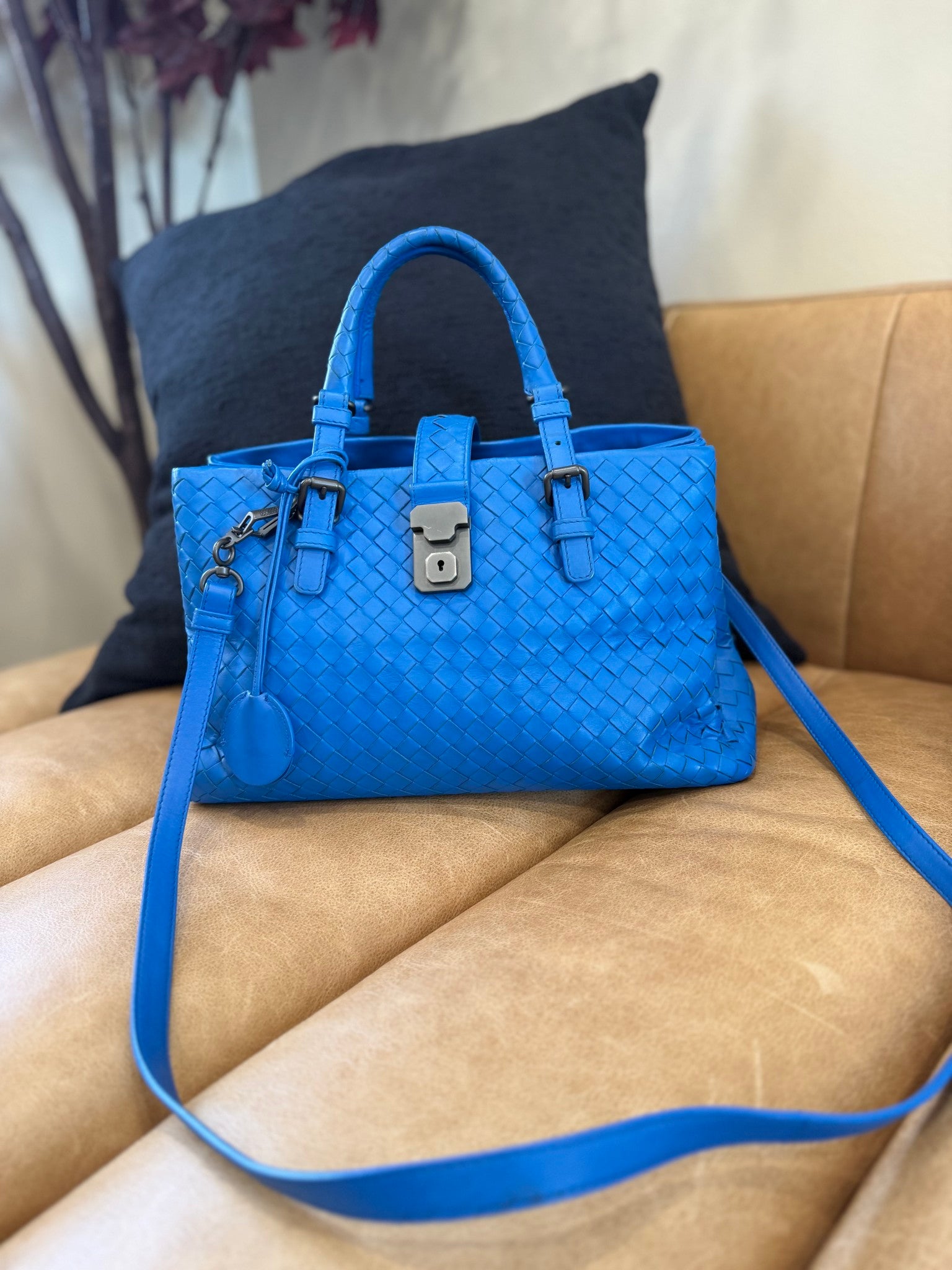 Bottega Veneta Blue Intrecciato Small Nappa Roma Satchel 2Way Bag