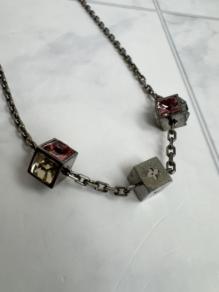 Louis Vuitton Silver Crystal Gamble Necklace