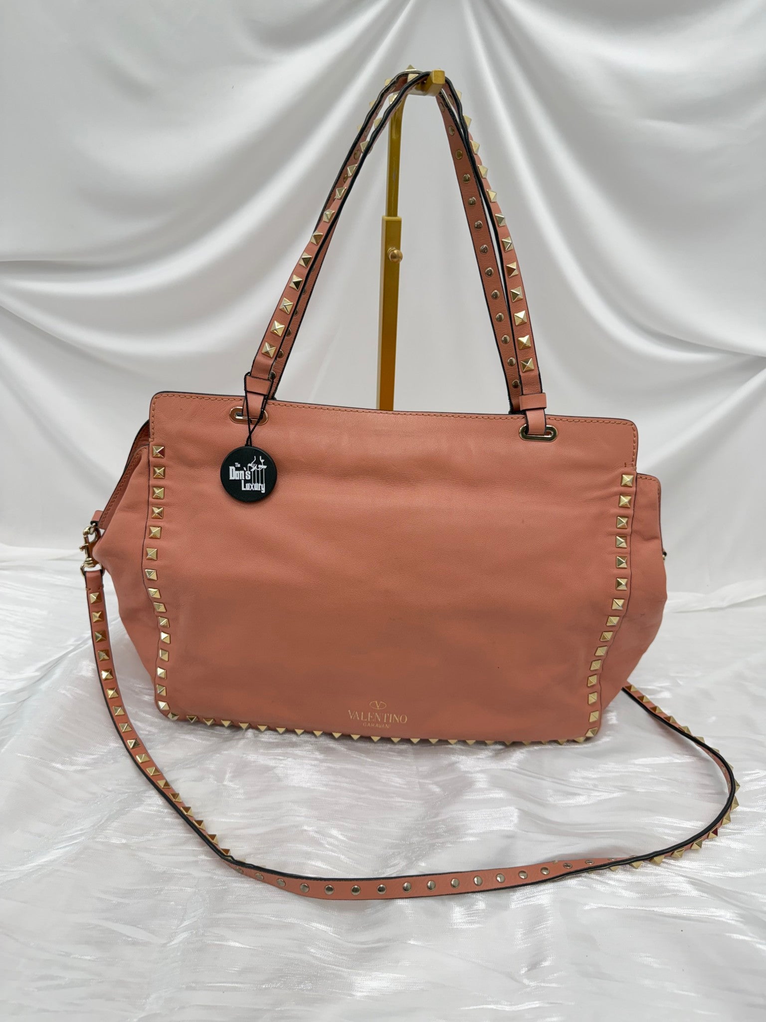 Valentino Salmon Leather Medium Rockstud Shoulder Tote