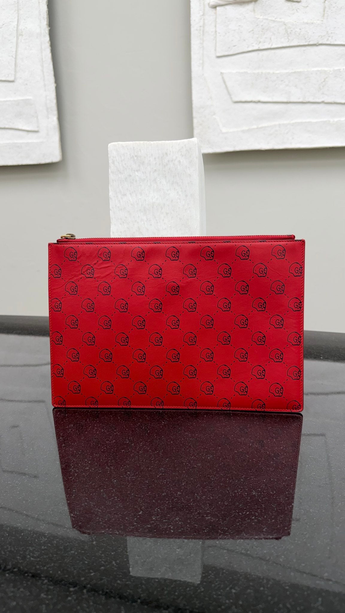 Gucci Red Ghost Print Leather Hamlet Clutch