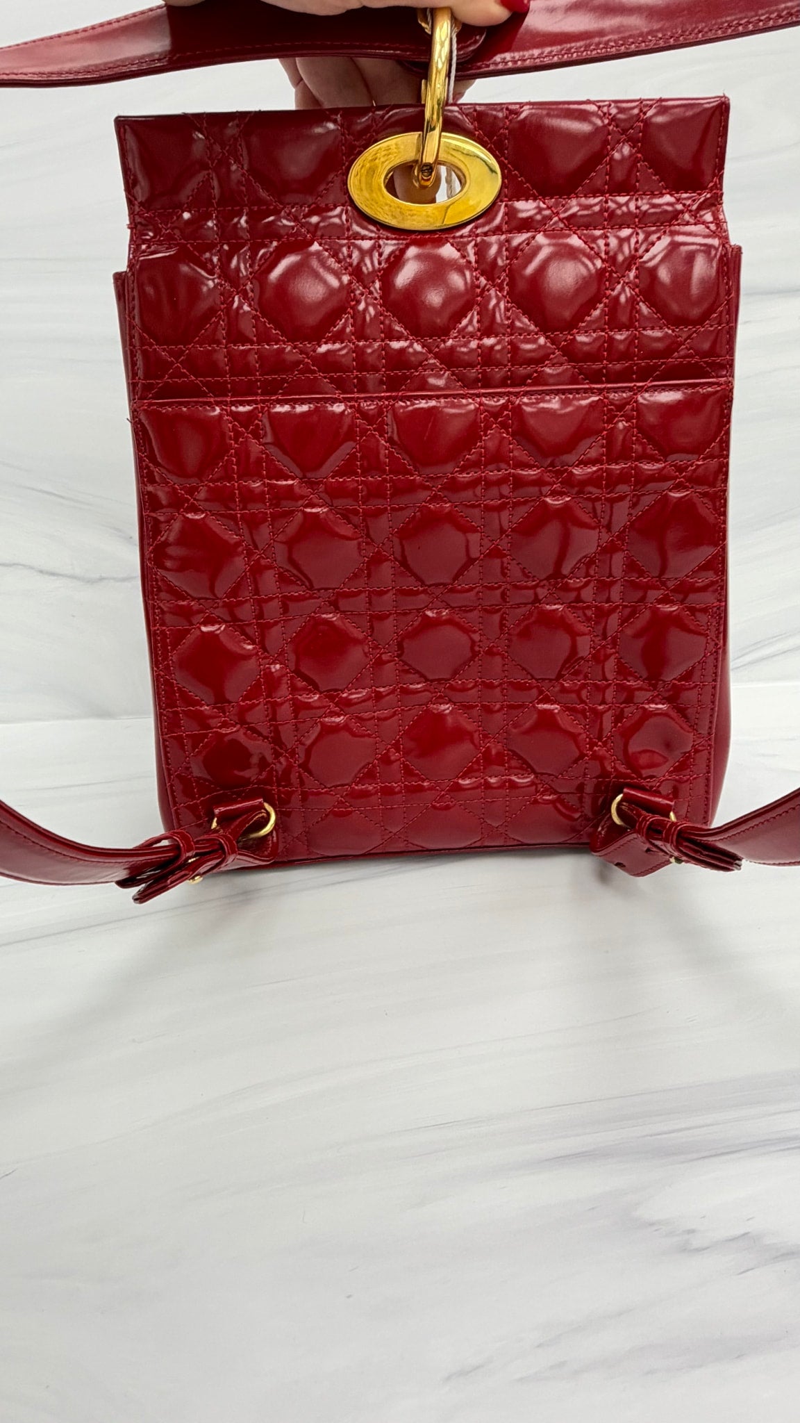 Christian Dior Red Quilted Patent Leather Backpack