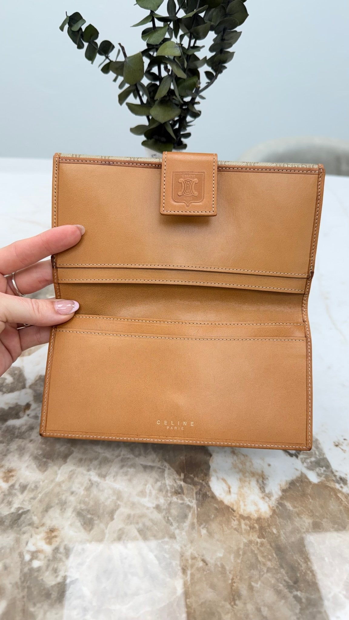 Celine Beige Macadam Coated Canvas Long Wallet