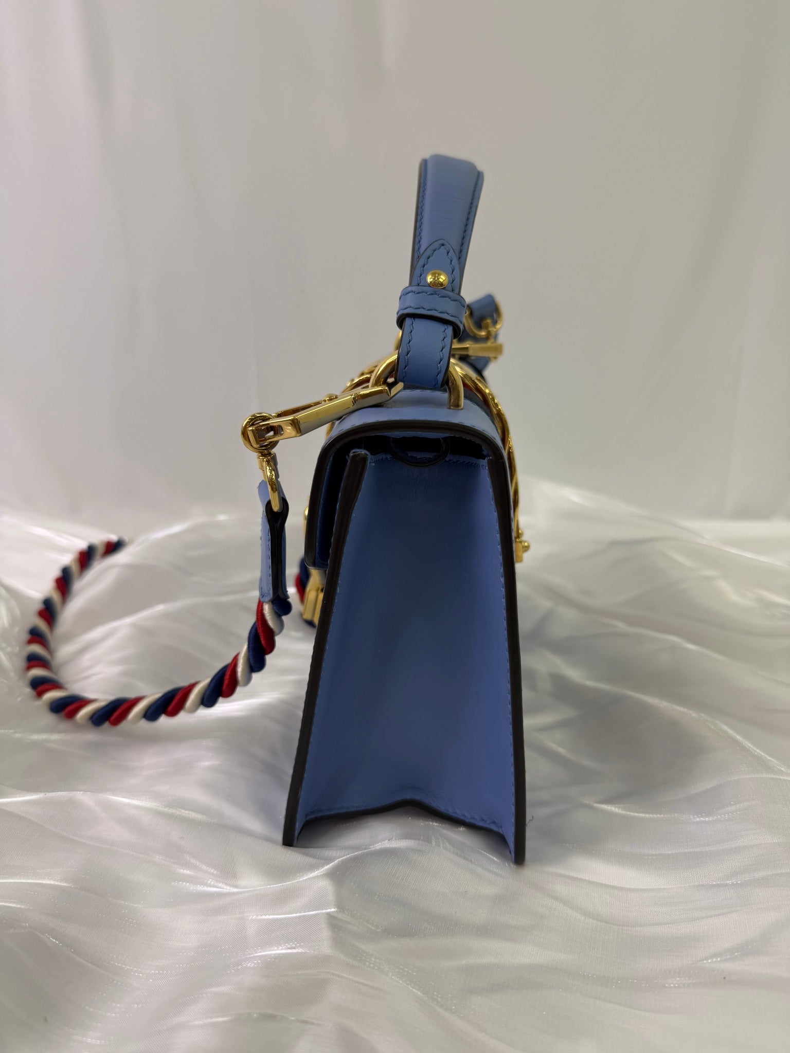 Gucci Blue Leather Sylvie Mini Top Handle Bag