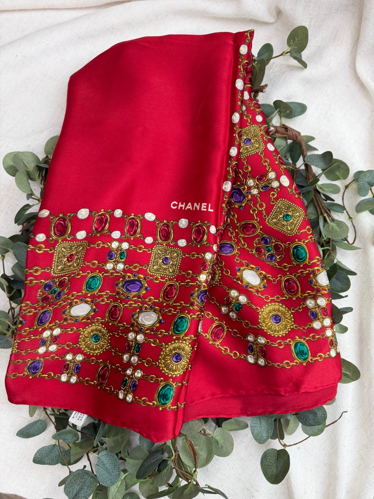 Chanel Red Silk Scarf