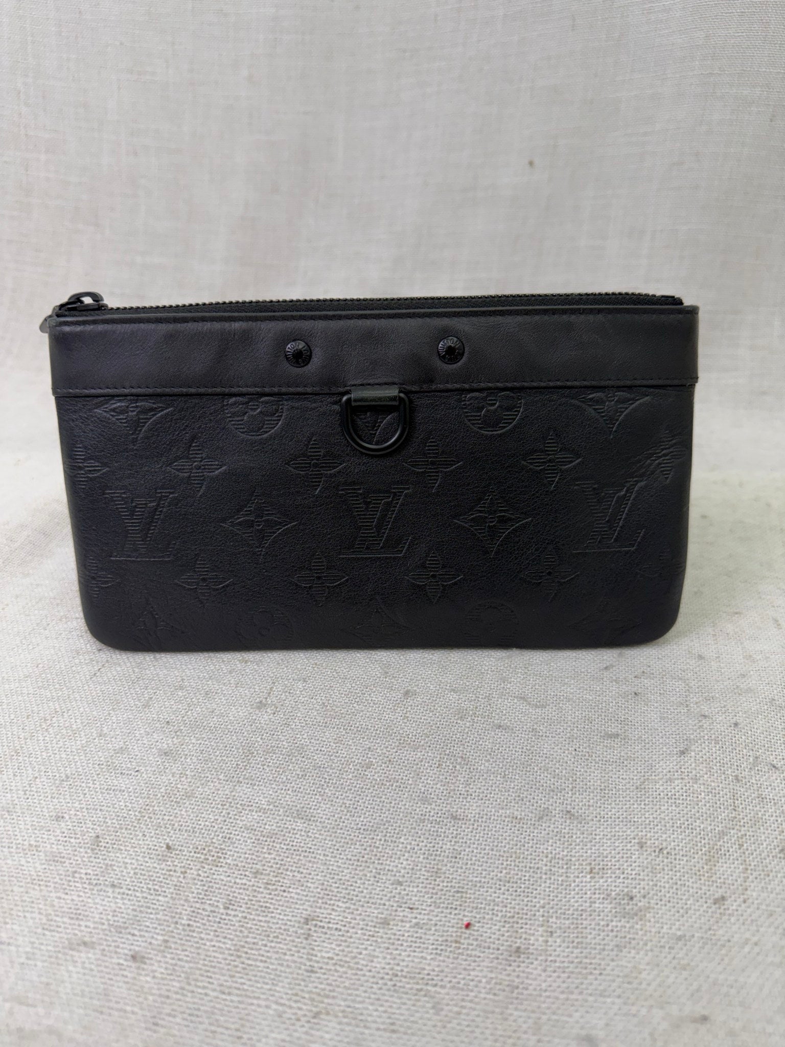 Louis Vuitton Black Shadow Leather Discovery Pouch PM