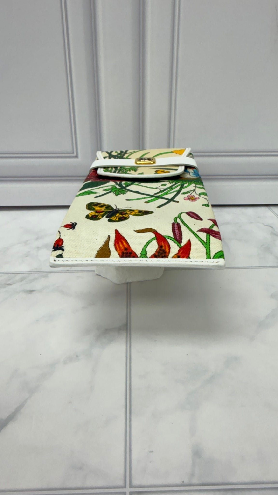 Gucci Vintage White Canvas Floral Phone Holder