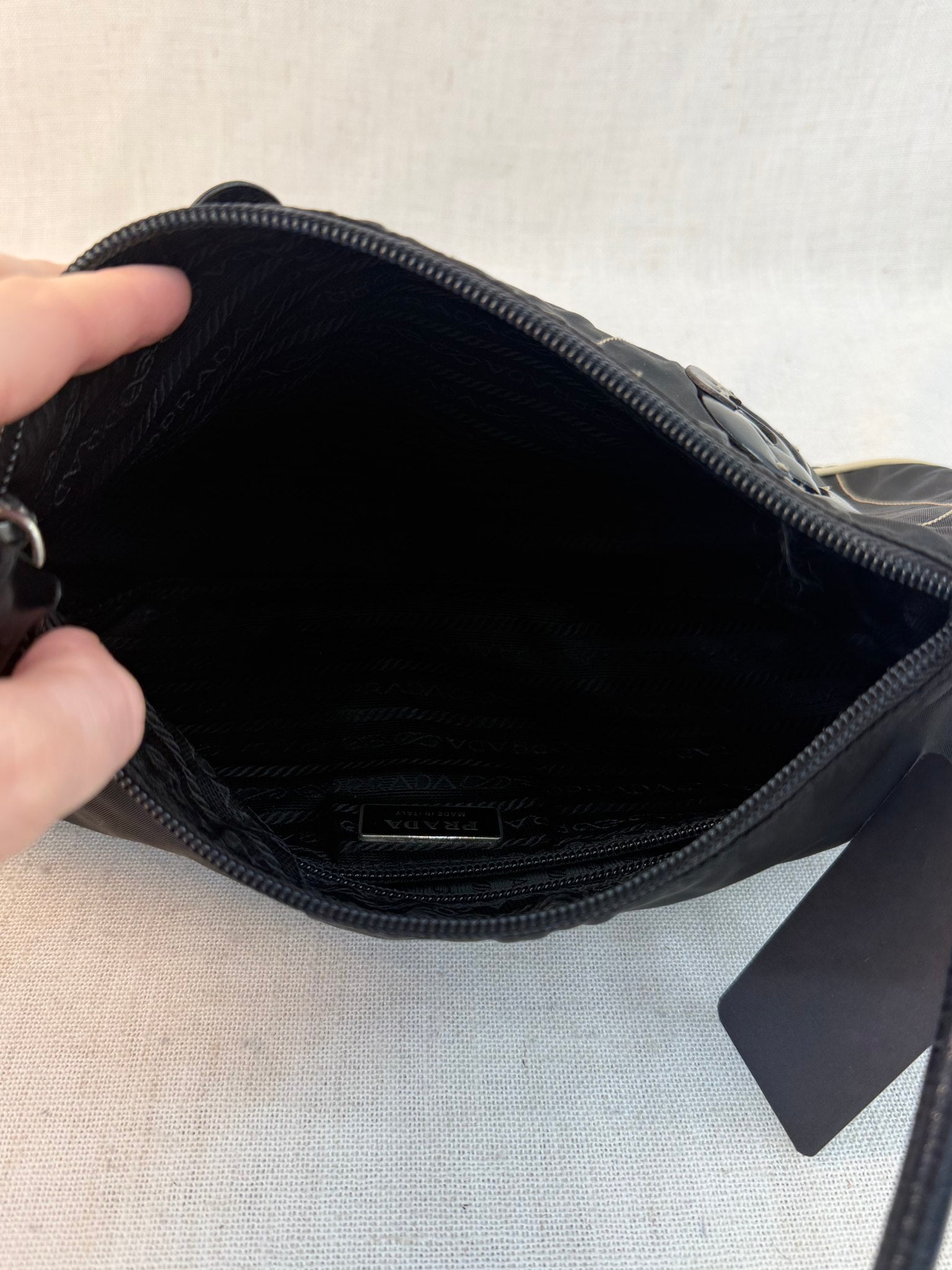 Prada Black Nylon Floral Tessuto Shoulder Bag