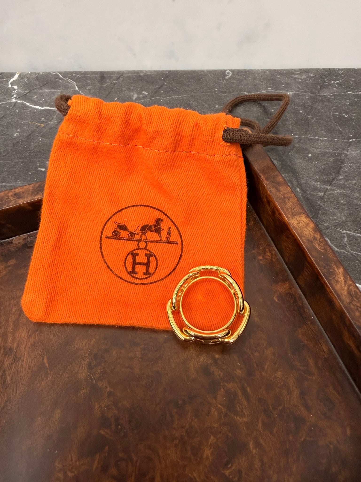 Hermes Gold Regate Chaine D’ancre Scarf Ring