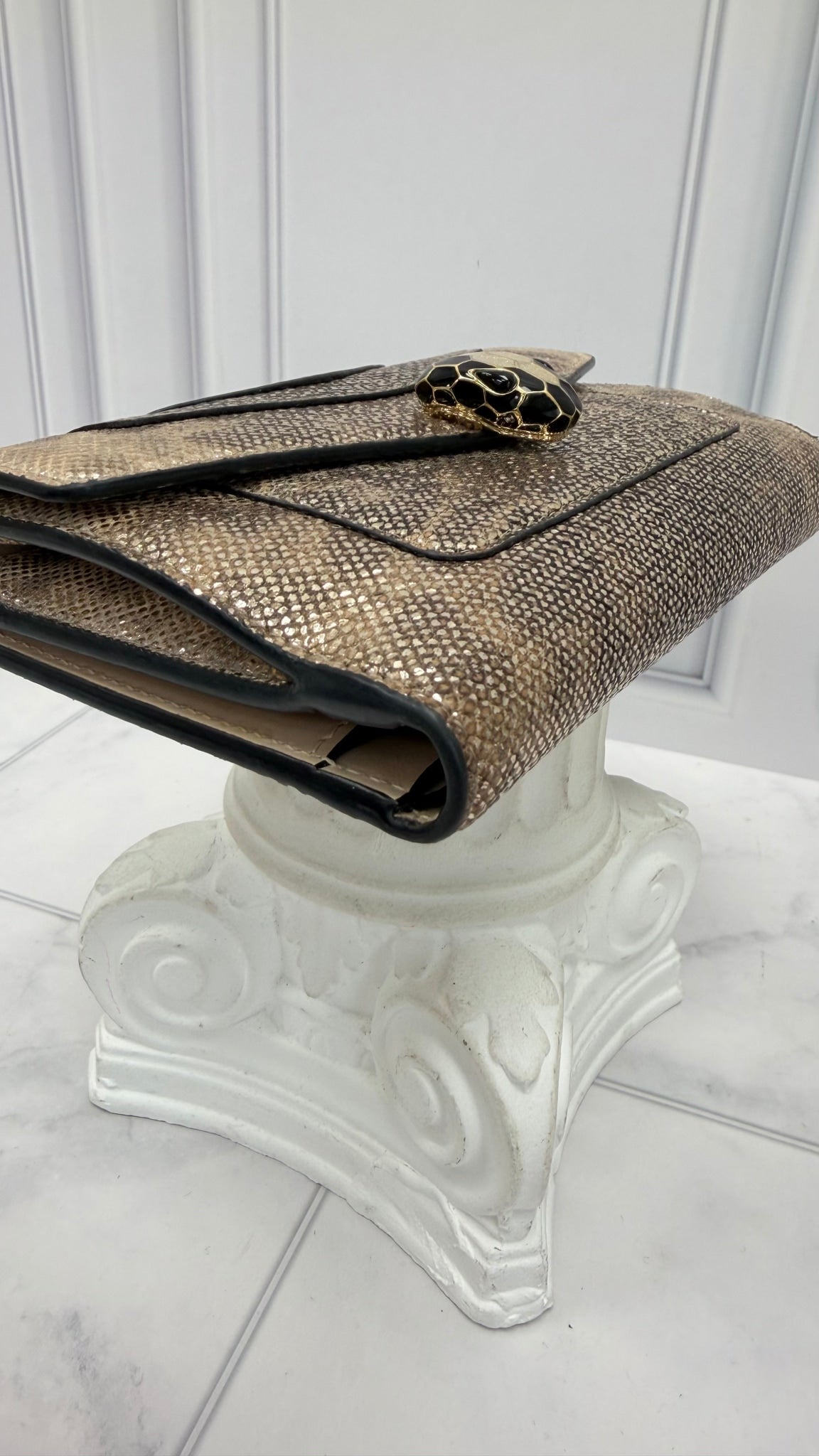 Bvlgari Gold Metallic Leather Serpenti Forever Compact Wallet