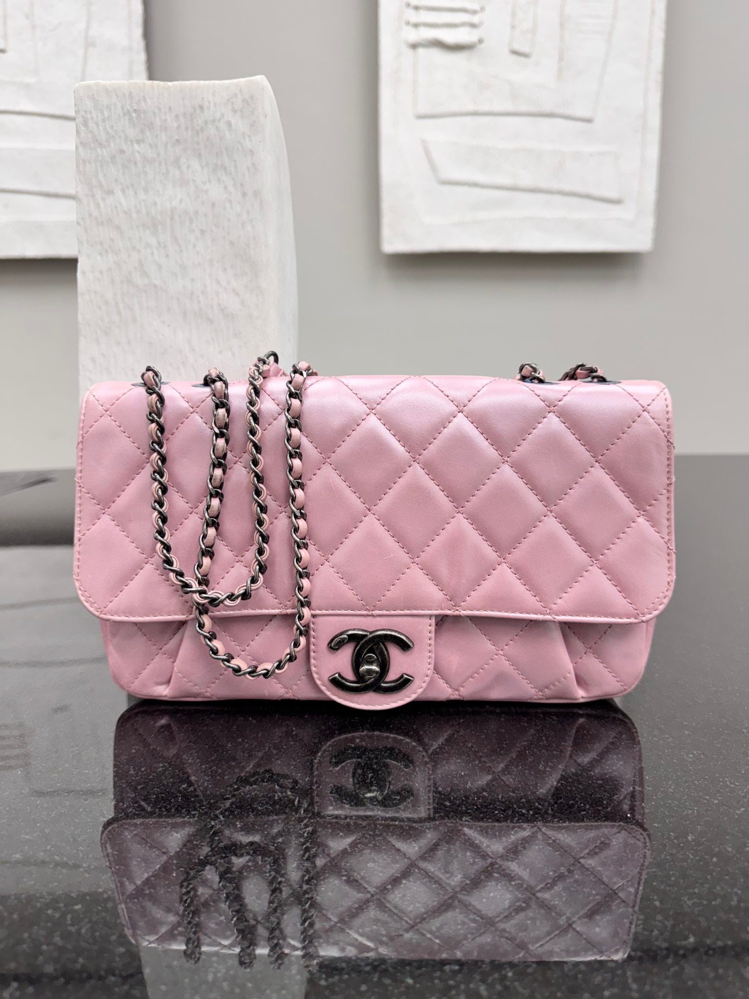 Chanel Metallic Pink Quilted Leather Coco Pleats Flap Bag