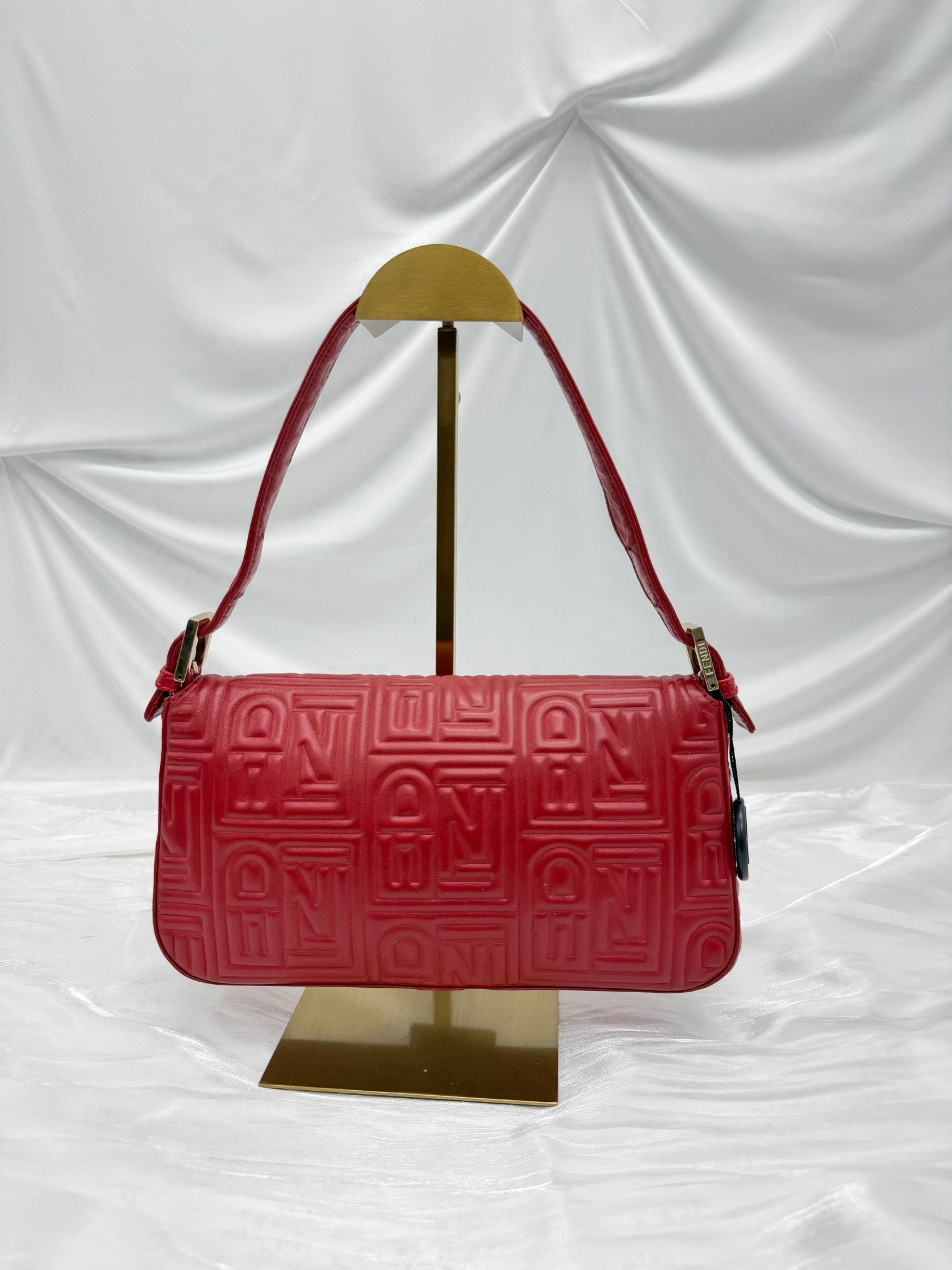 Fendi Red Embossed Leather Baguette