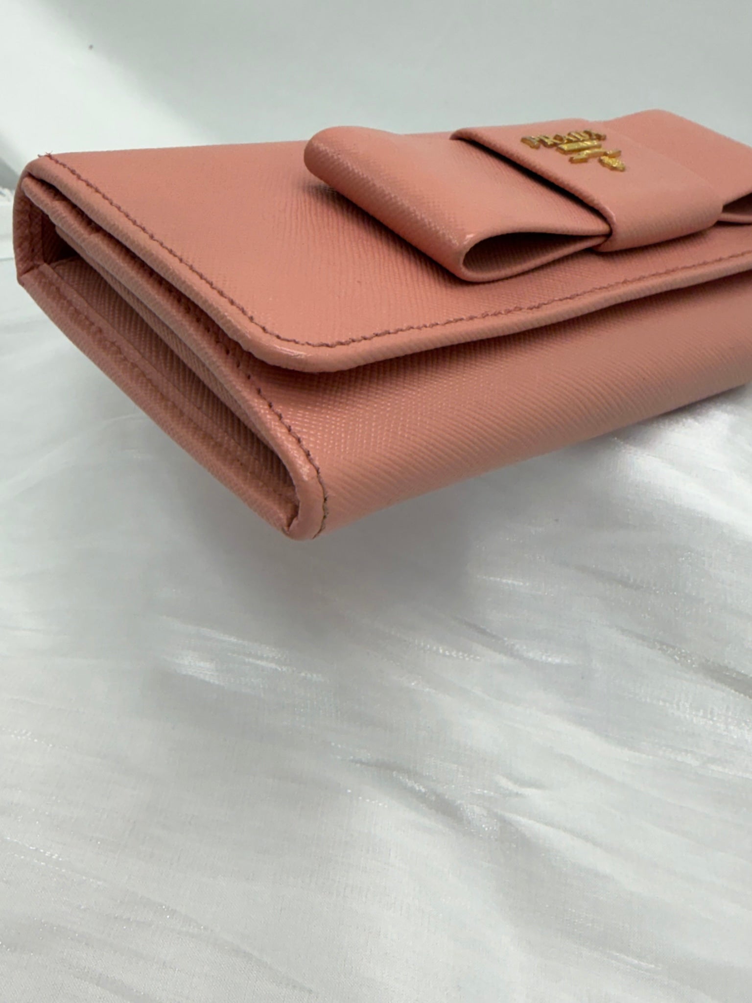 Prada Pink Saffiano Leather Bow Long Wallet