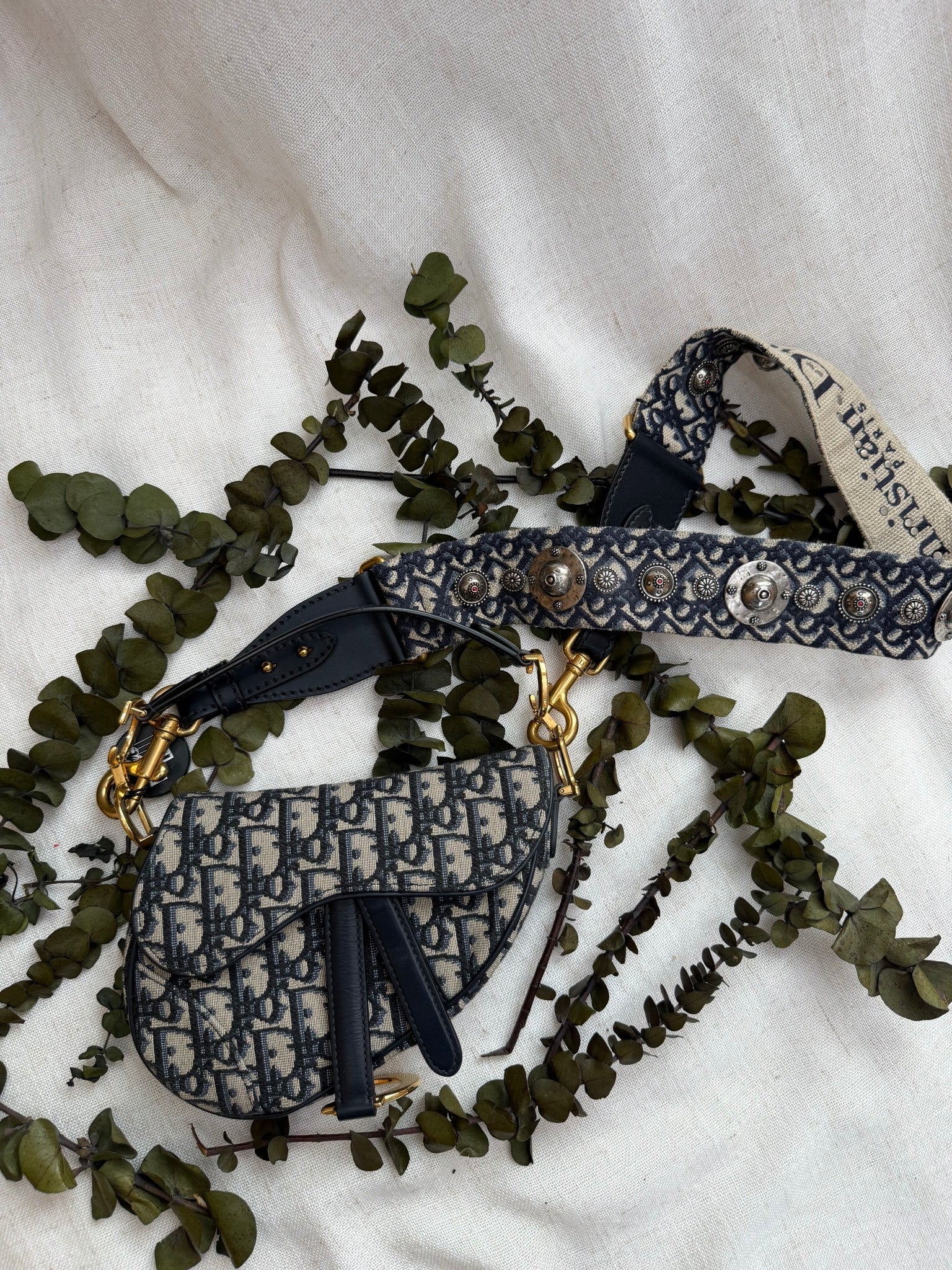 Christian Dior Blue Canvas Mini Saddle Bag