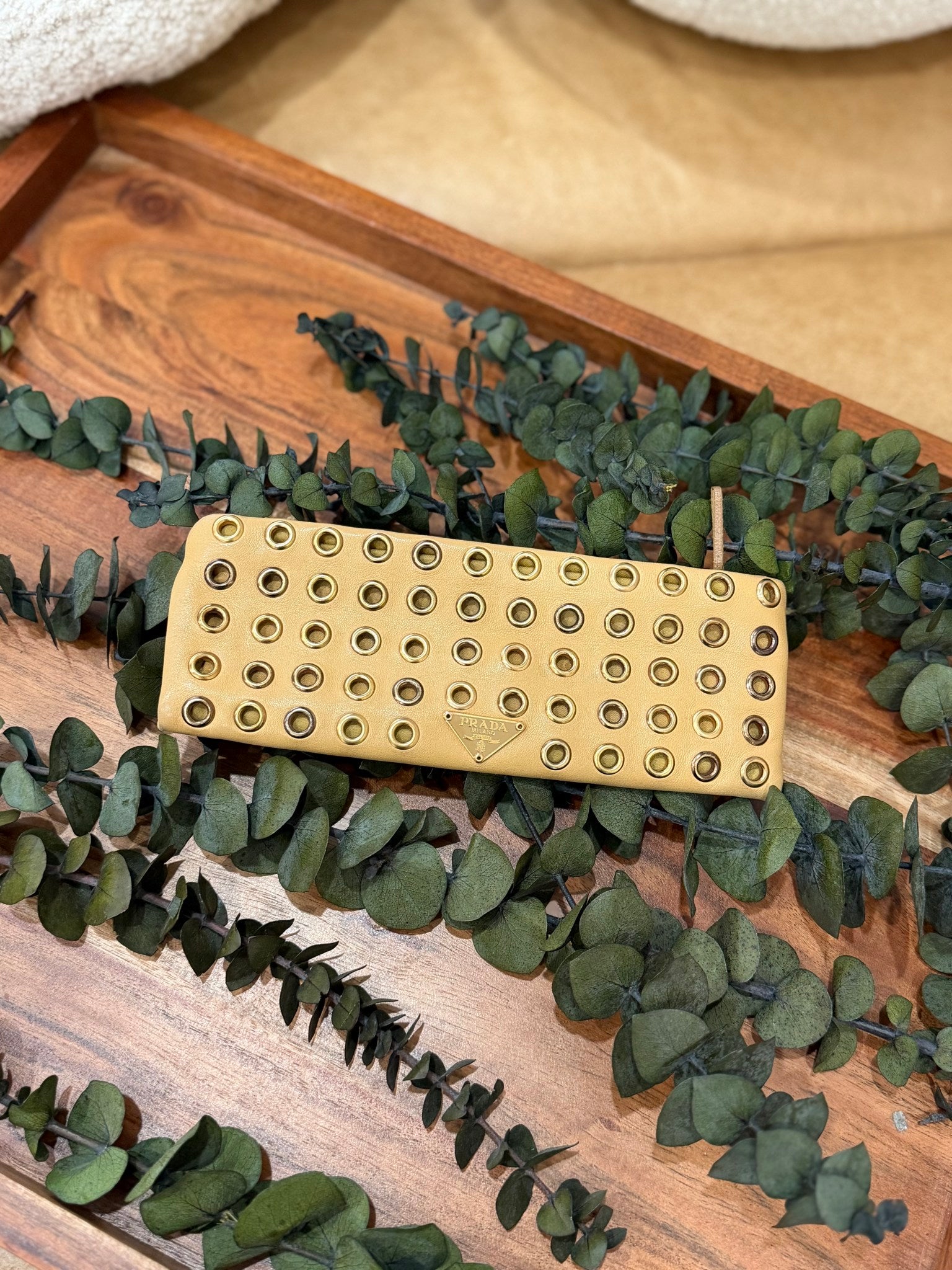 Prada Beige Leather Grommet Pouch