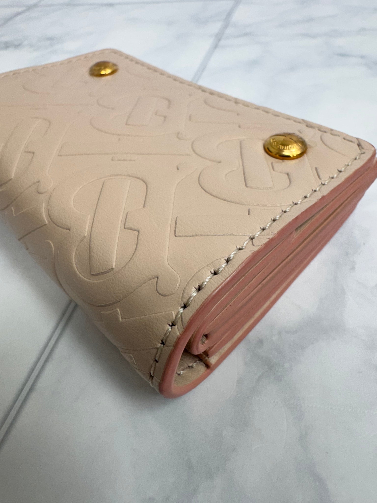 Burberry Pink Monogram Embossed Leather Compact Wallet