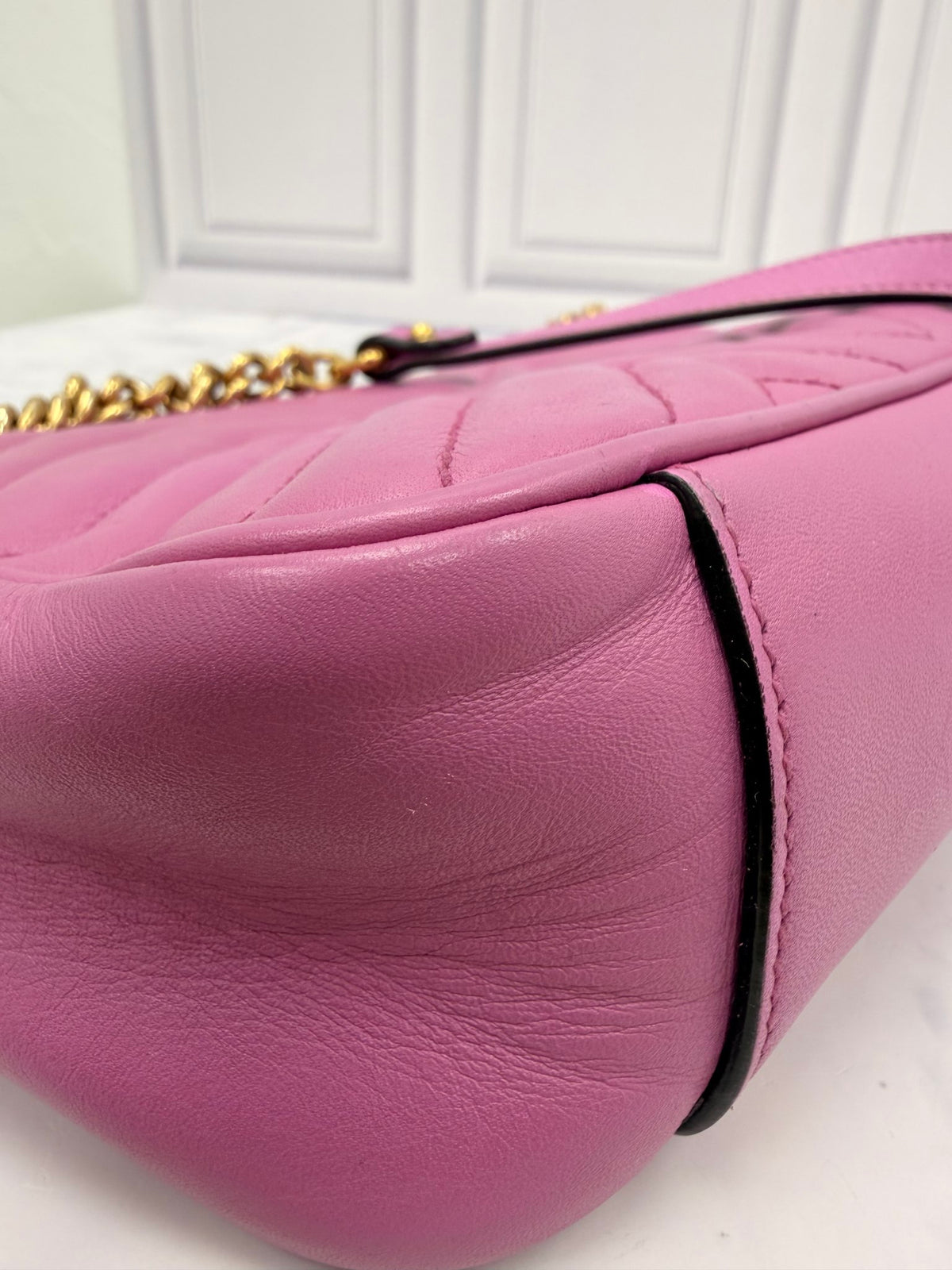 Gucci Purple Calfskin Leather Matelasse Small GG Marmont Shoulder Bag