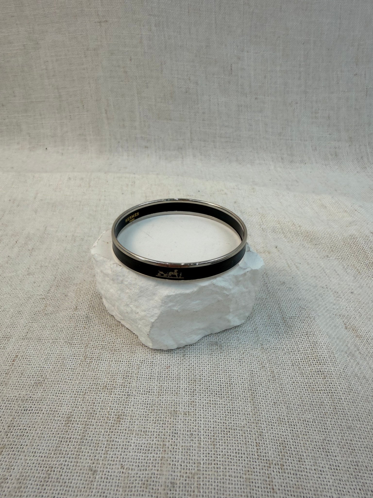 Hermes Black Enamel Caleche Bangle