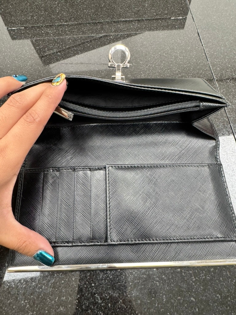 Salvatore Ferragamo Black Leather Long Wallet