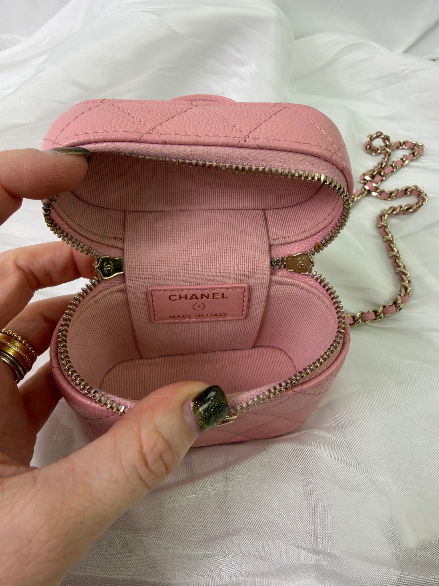 Chanel Pink Caviar Leather Mini Vanity Case