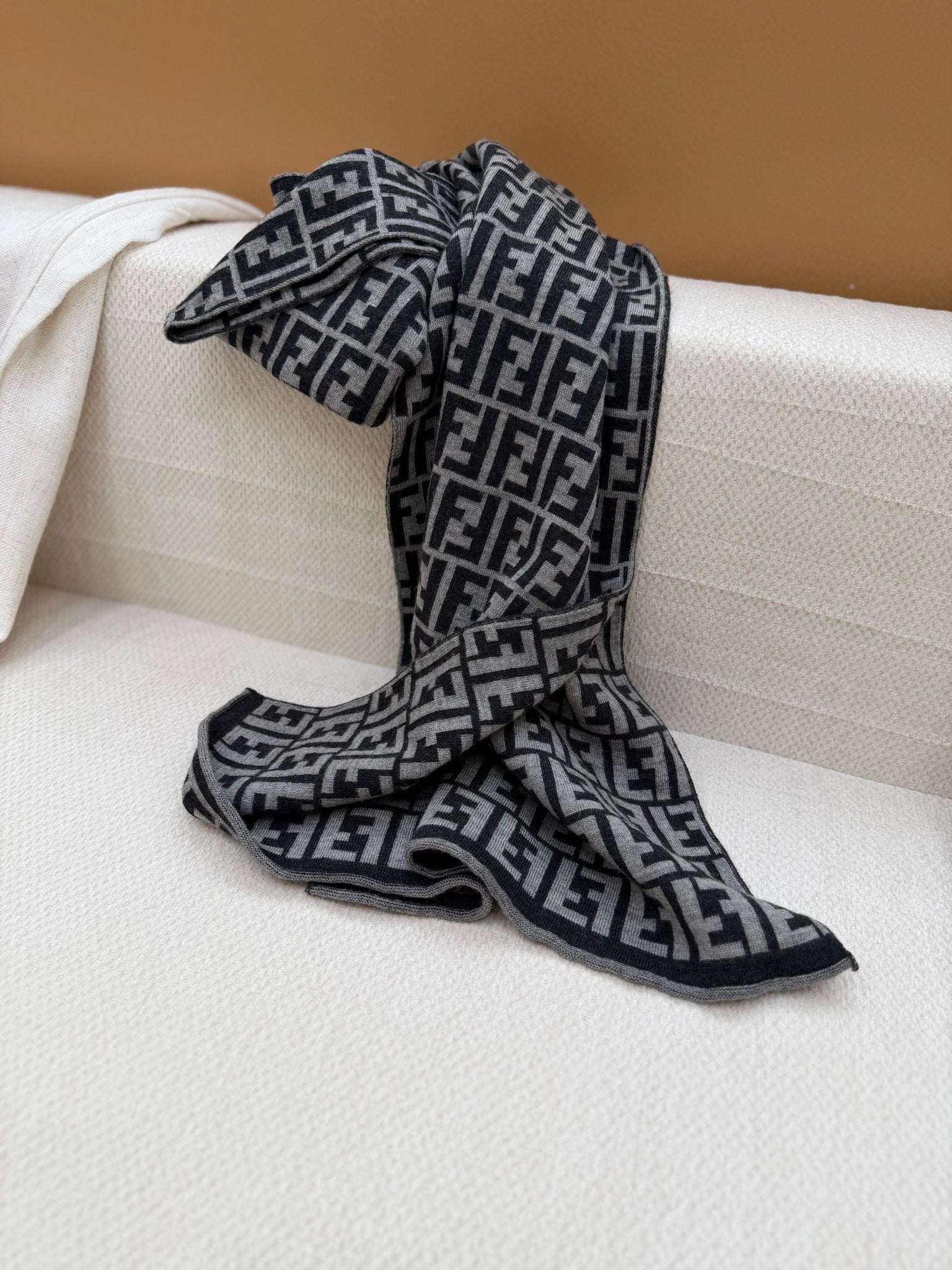 Fendi Grey & Black Zucca Wool Scarf