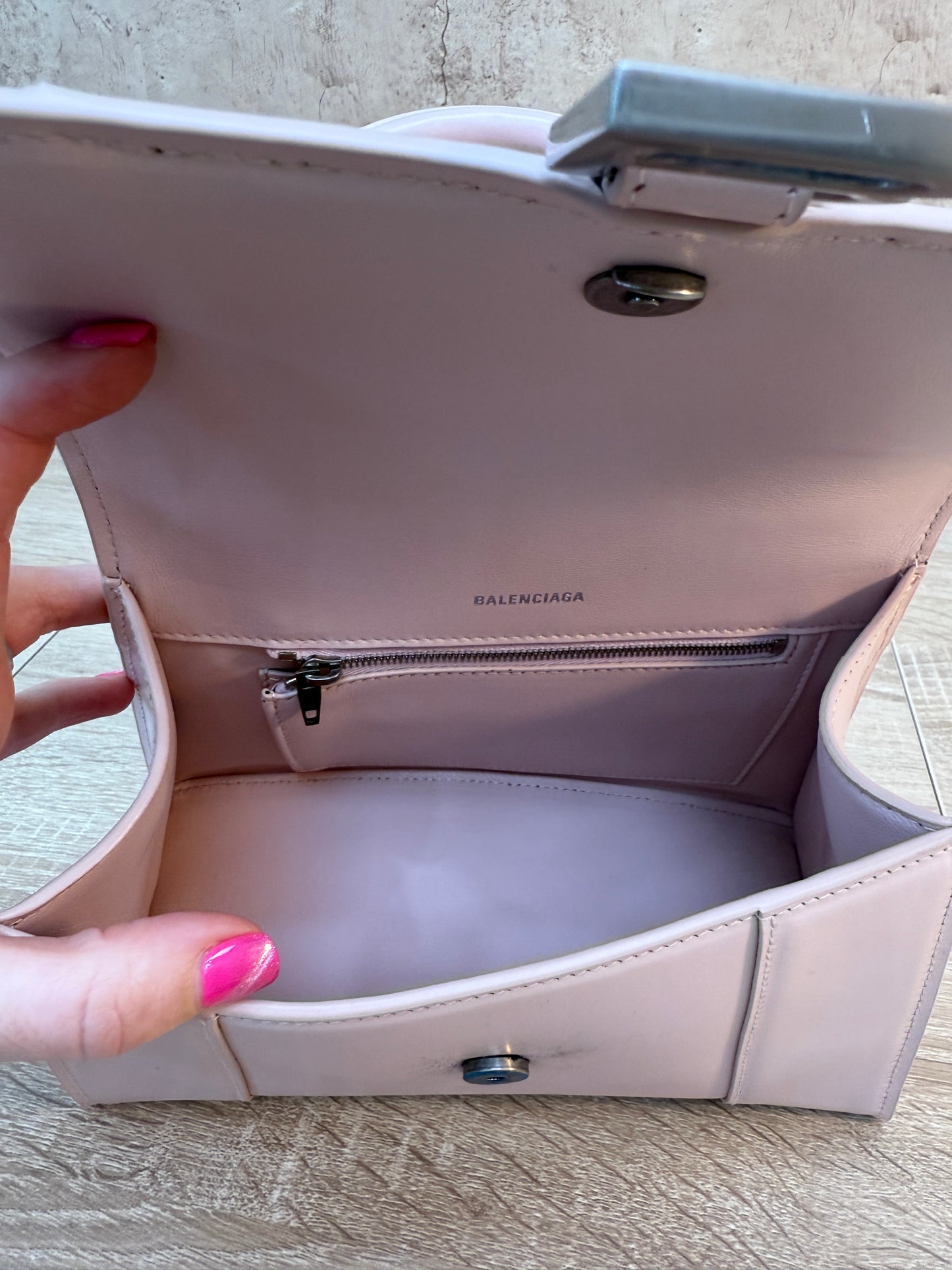 Balenciaga Pink Calfskin Small Hourglass Top Handle Bag
