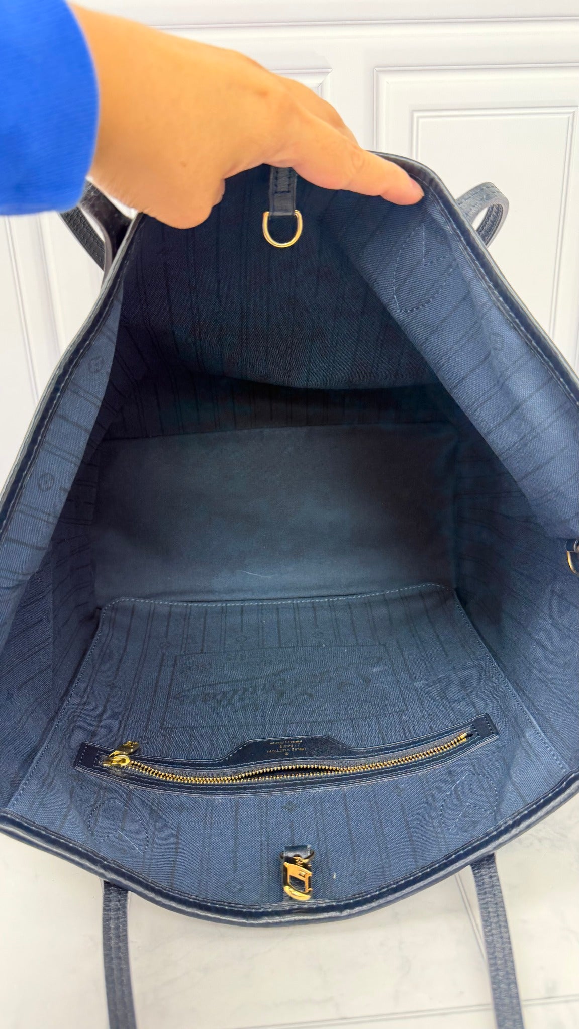 Louis Vuitton Navy Blue Monogram Canvas Mini Lin Neverfull MM Tote Bag