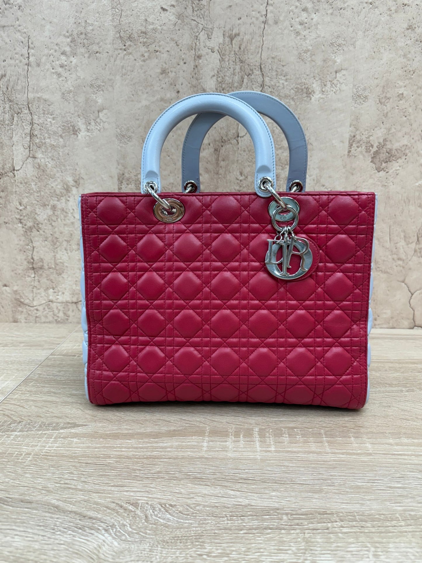 Christian Dior Blue & Red Lambskin Cannage Lady Dior
