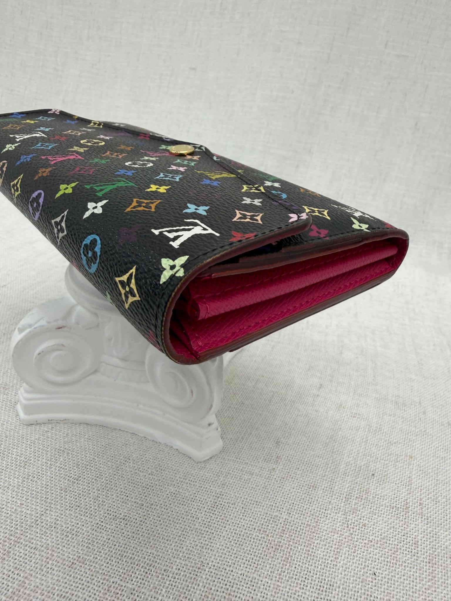 Louis Vuitton Black Multicolor Monogram & Pink Sarah Wallet