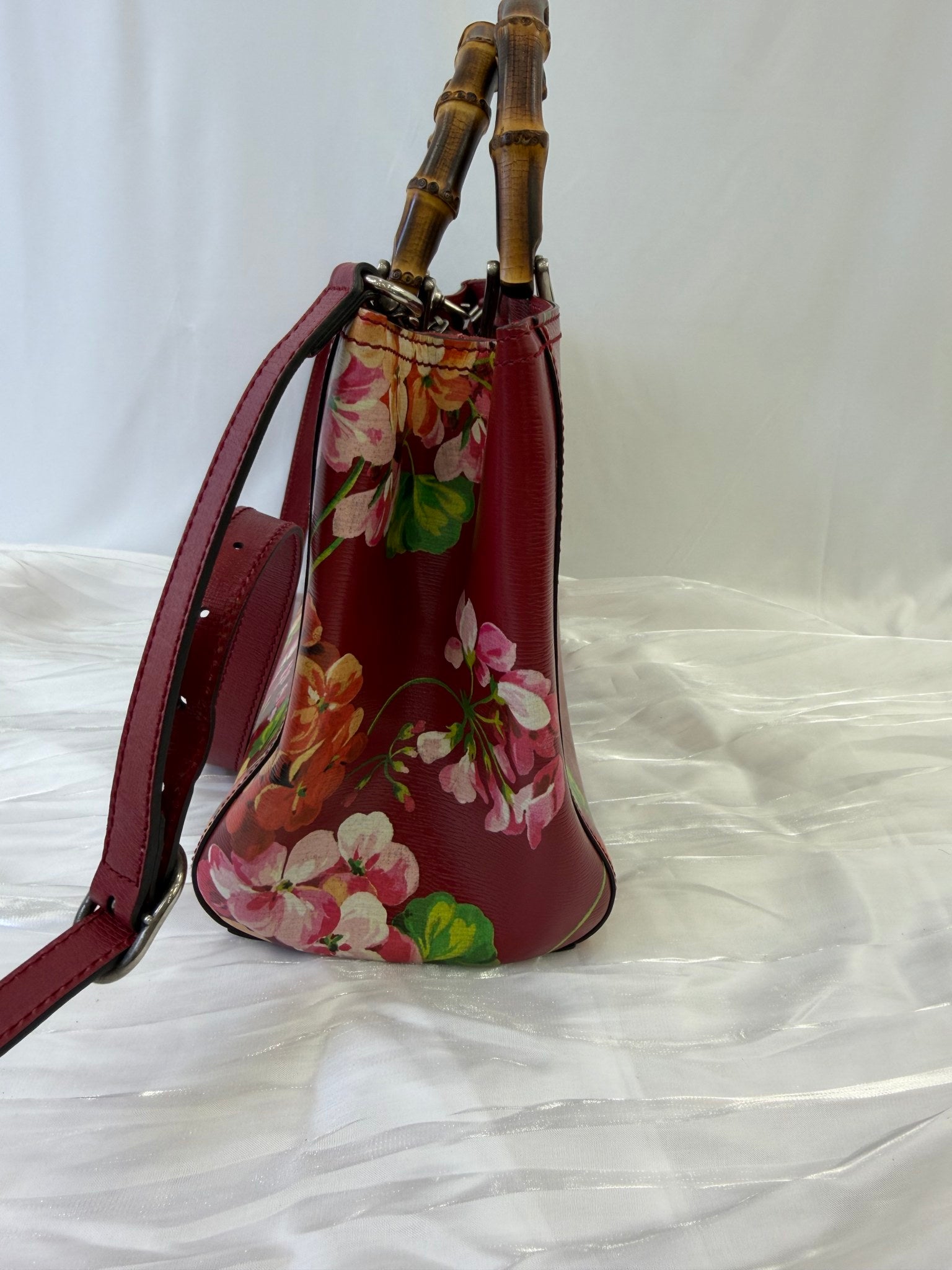 Gucci Red Blooms Bamboo Medium Top Handle