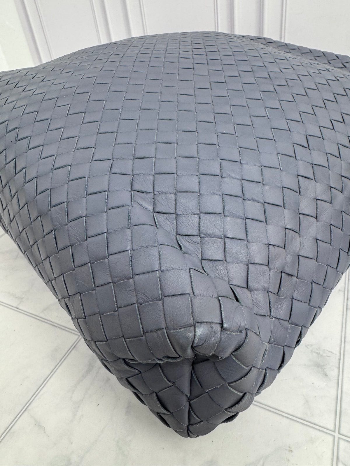 Bottega Veneta Blue Grey Intrecciato Leather Messenger Bag