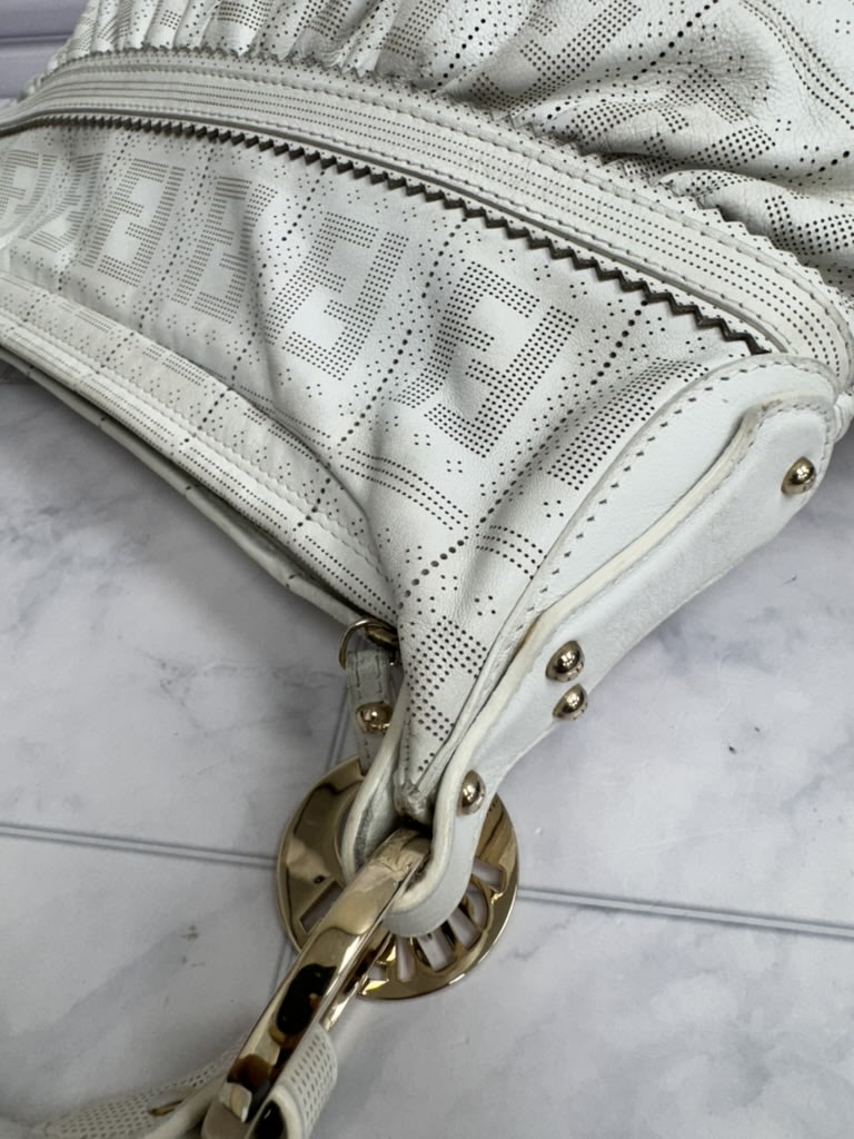Fendi White Perforated Zucca Leather Shoulder Bag