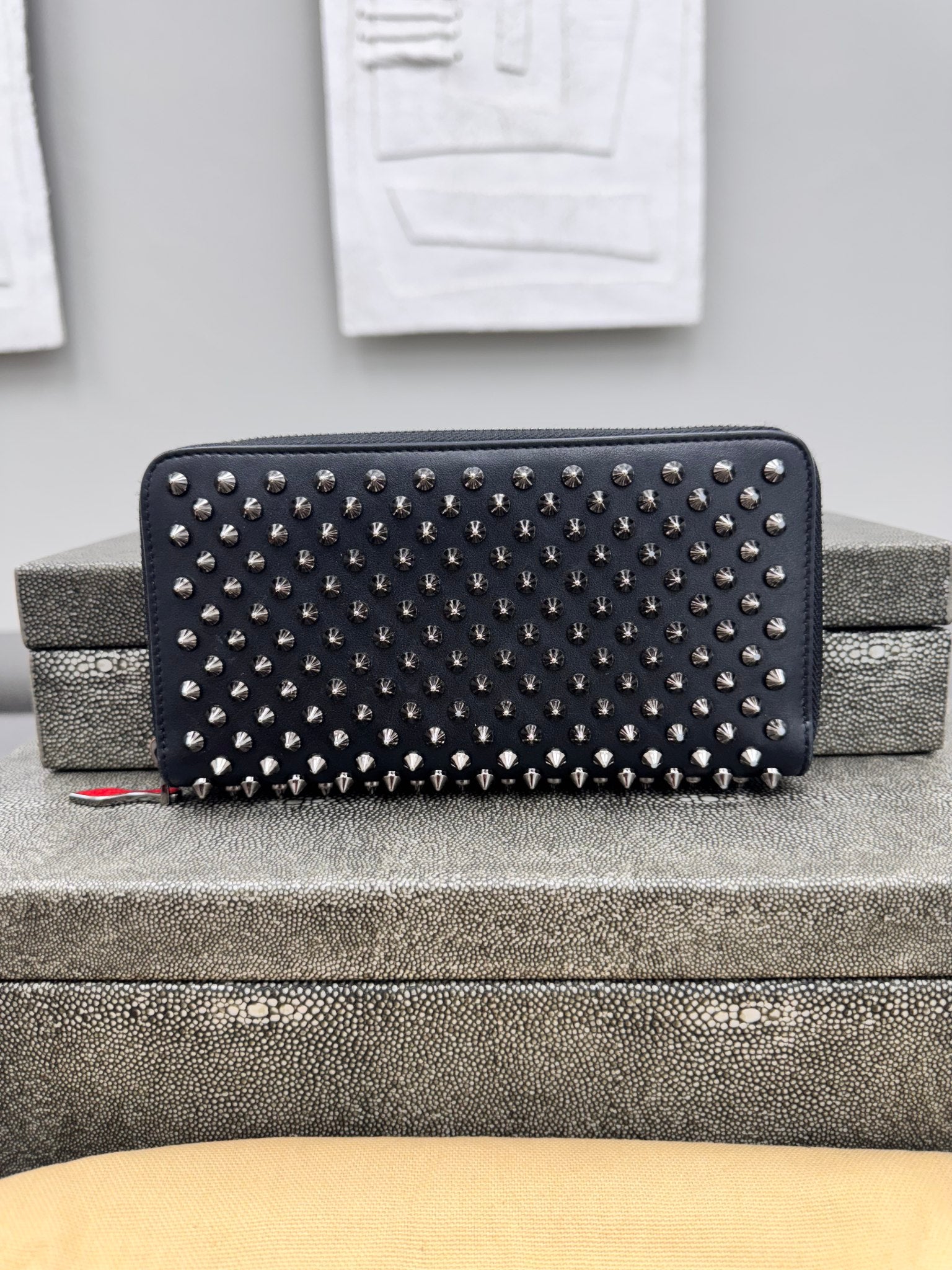 Christian Louboutin Black Studded Leather Panettone Long Zippy Wallet